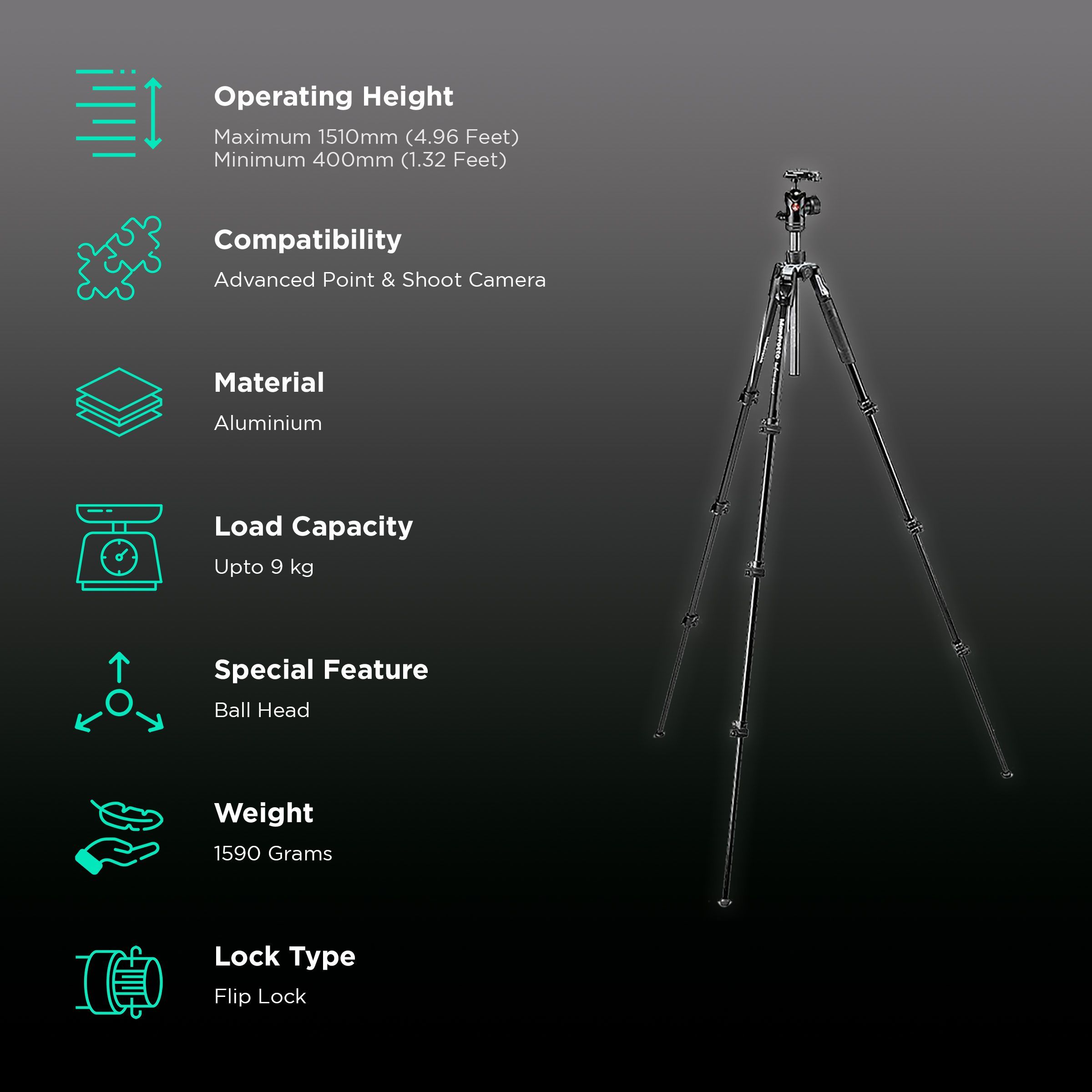 Manfrotto Befree-Advanced 151cm Adjustable Tripod for Camera (360 Degree Panoramic Rotation, Black)_2