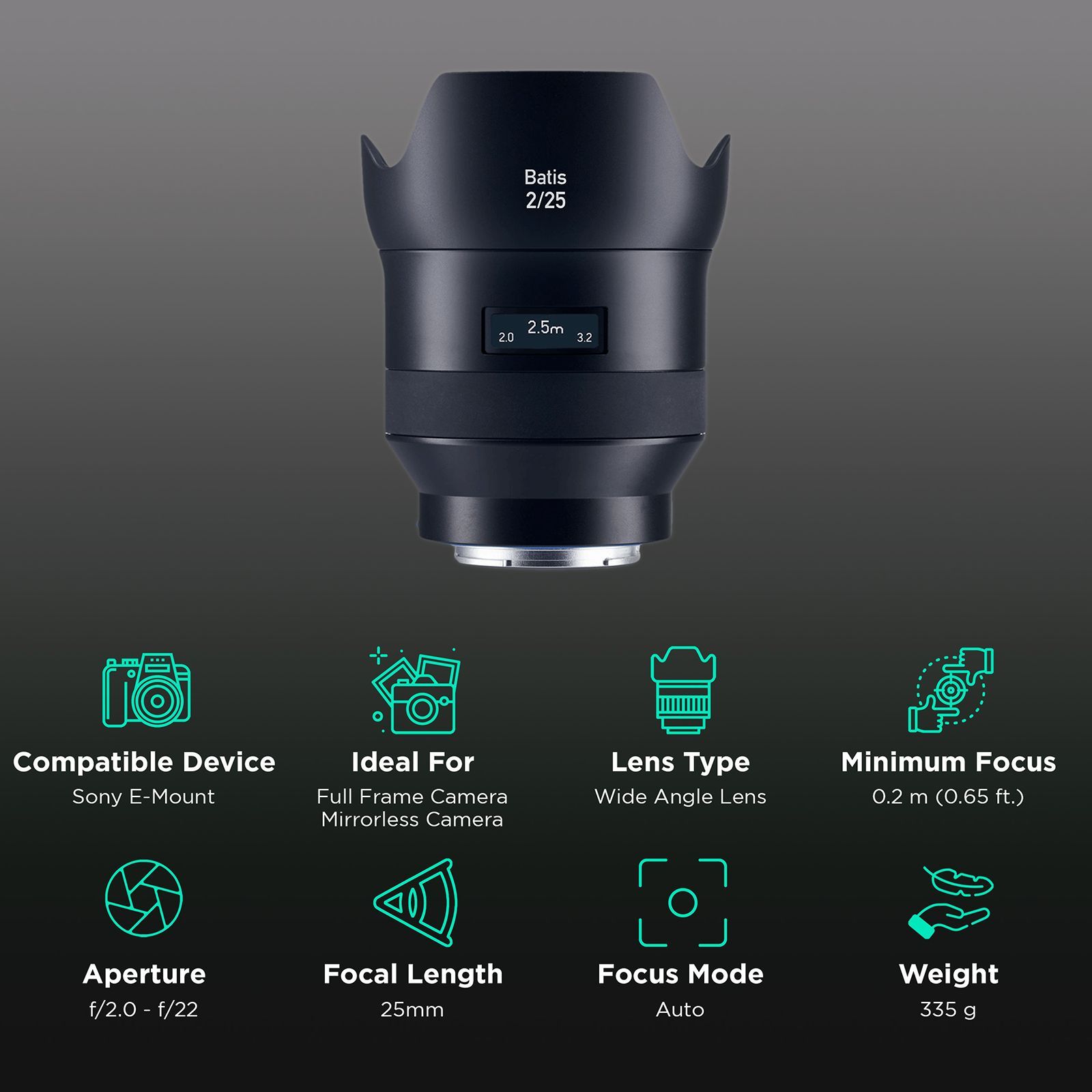 ZEISS Batis 25mm f/2 - f/22 Wide-Angle Prime Lens for SONY E Mount (Weather & Dust Sealing)_3
