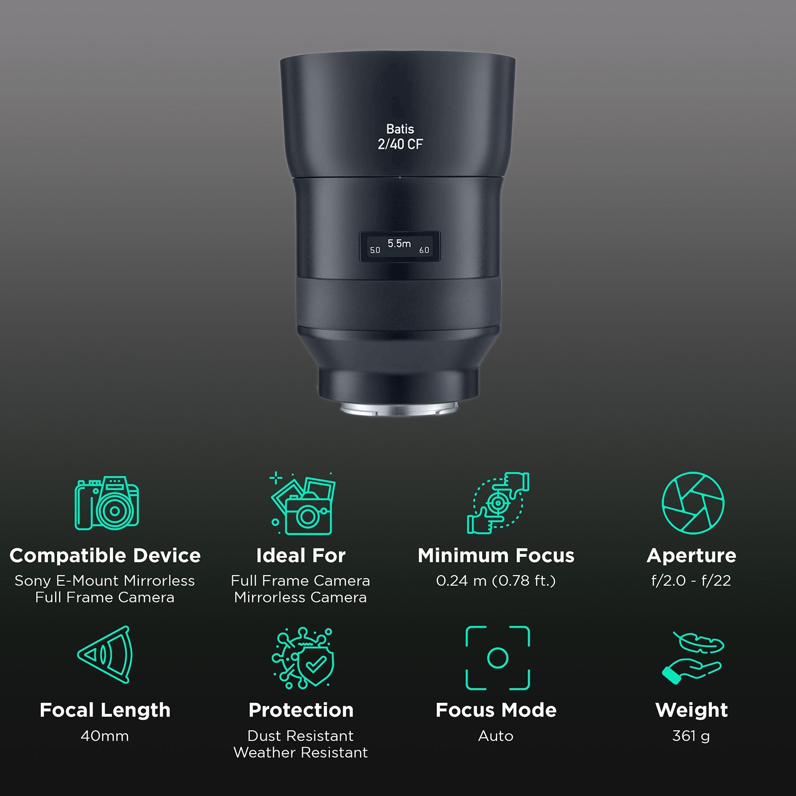 ZEISS Batis 40mm f/2 - f/22 Standard Prime Lens for SONY E Mount (Weather & Dust Sealing)_3