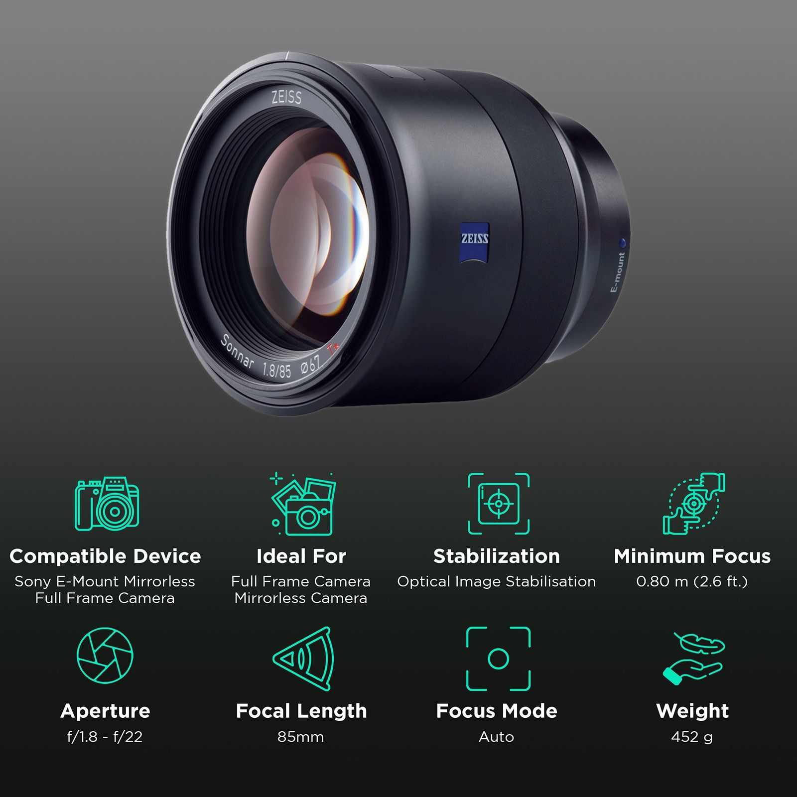 ZEISS Batis 85mm f/1.8 - f/22 Telephoto Zoom Lens for SONY E Mount (Weather & Dust Sealing)_3