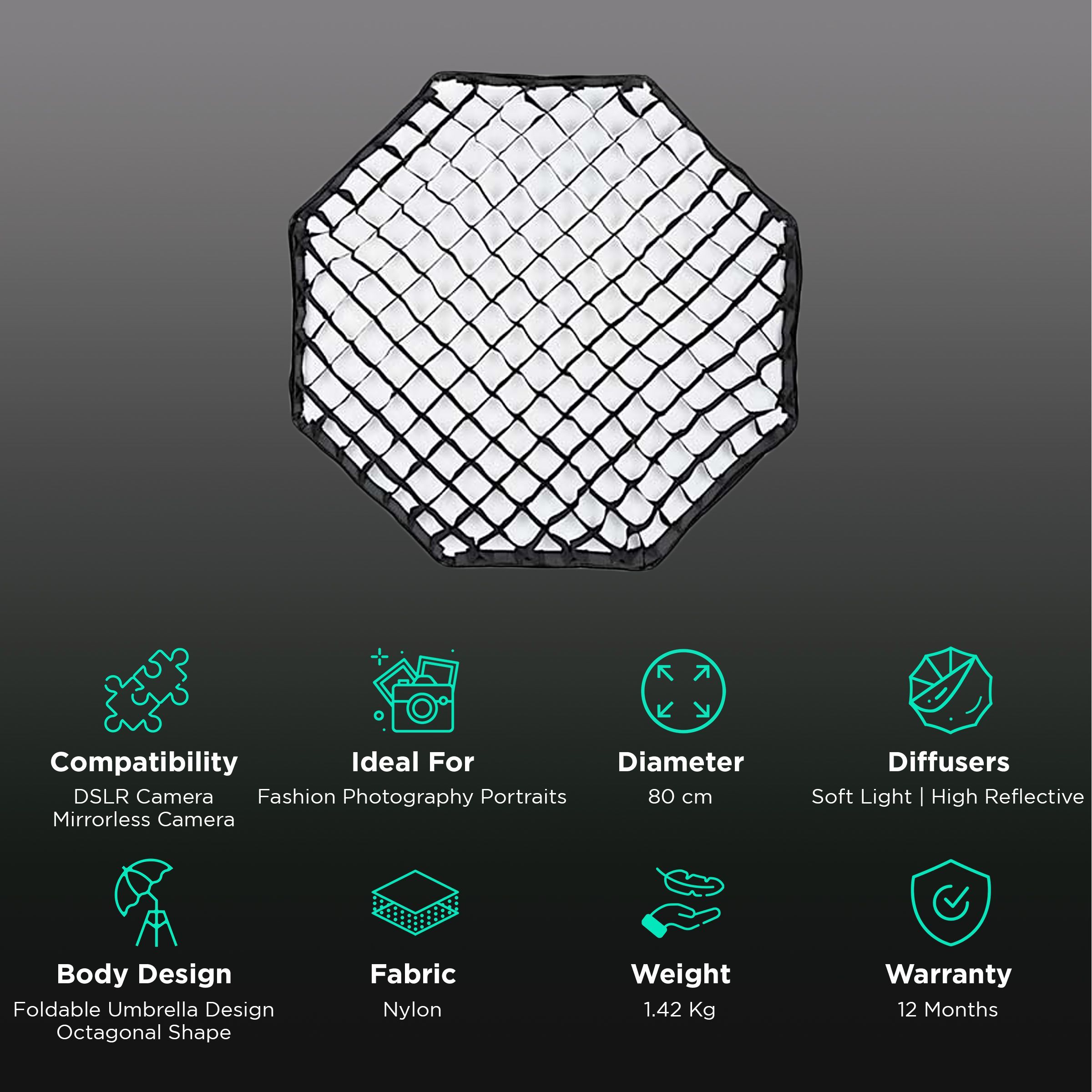 Godox SB-GUE80 Softbox with Carry Bag & Honeycomb Grid for Fashion Photography Portraits (Octagon Honeycomb Grid)_2