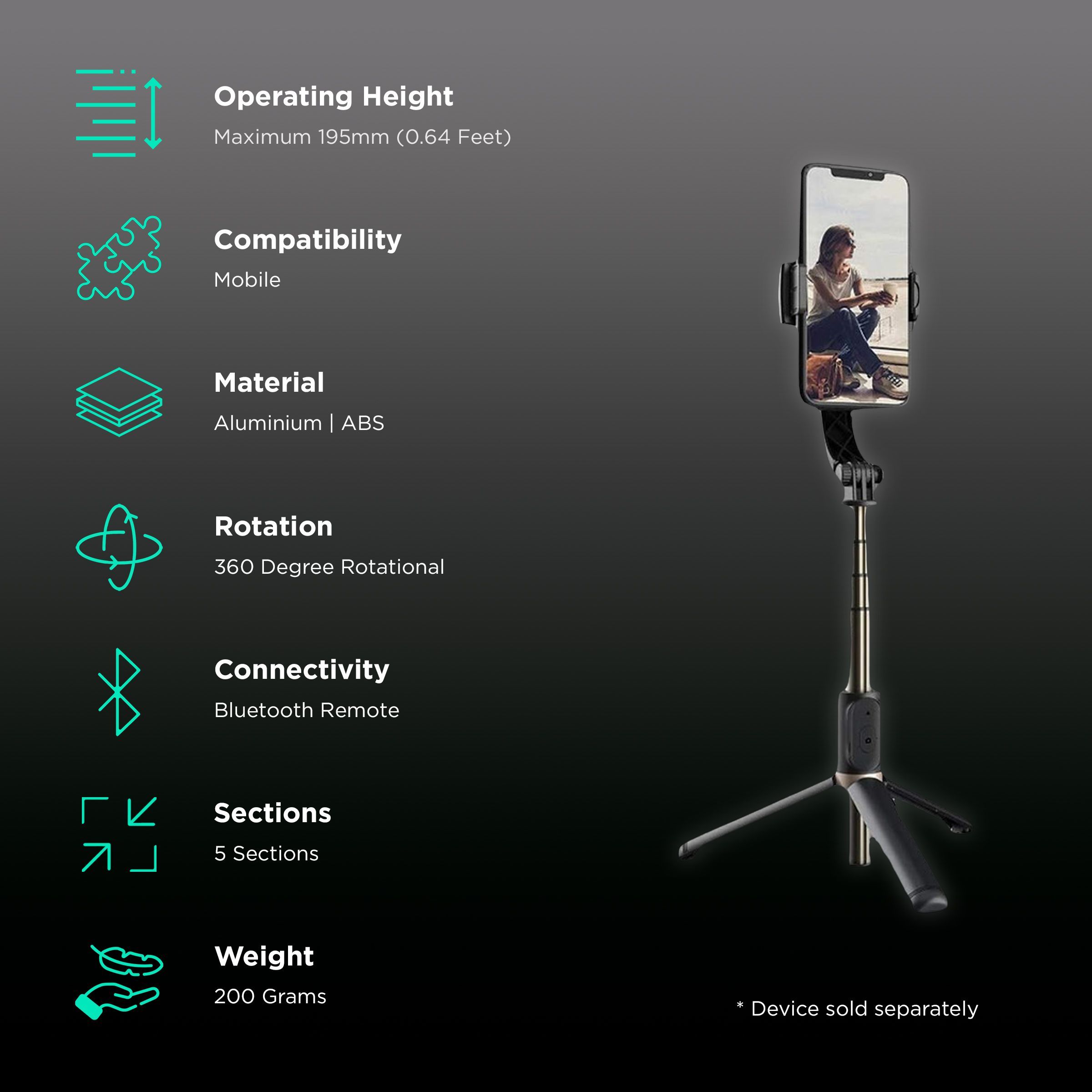 Dr. Vaku Adjustable Selfie Stick with Tripod for Mobile with Remote (2 in 1, Black)_2