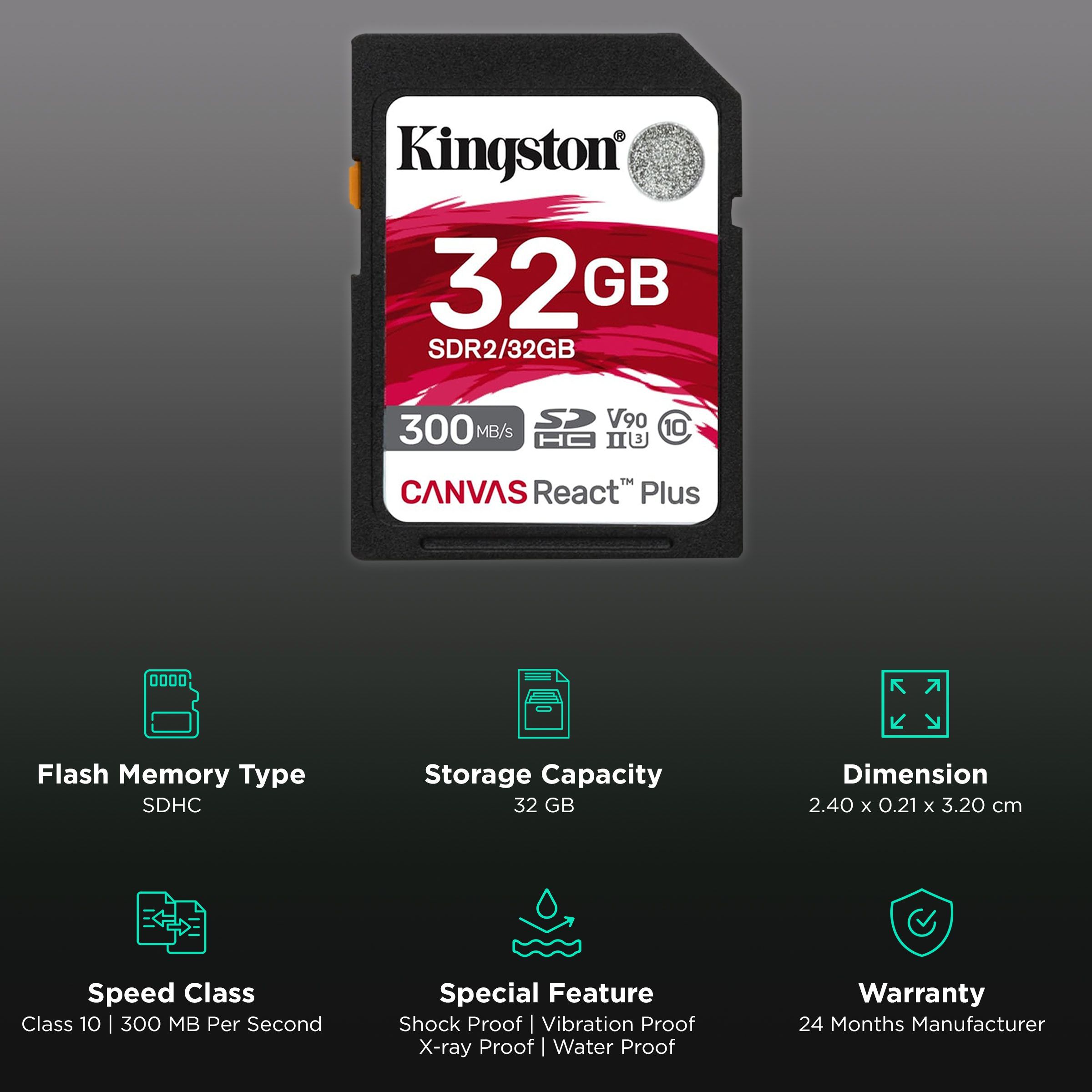 Kingston Canvas React Plus SDHC 32GB Class 10, Class 3, Class 90 300MB/s Memory Card Kingston Canvas React Plus SDHC 32GB Class 10, Class 3, Class 90 300MB/s Memory Card_3