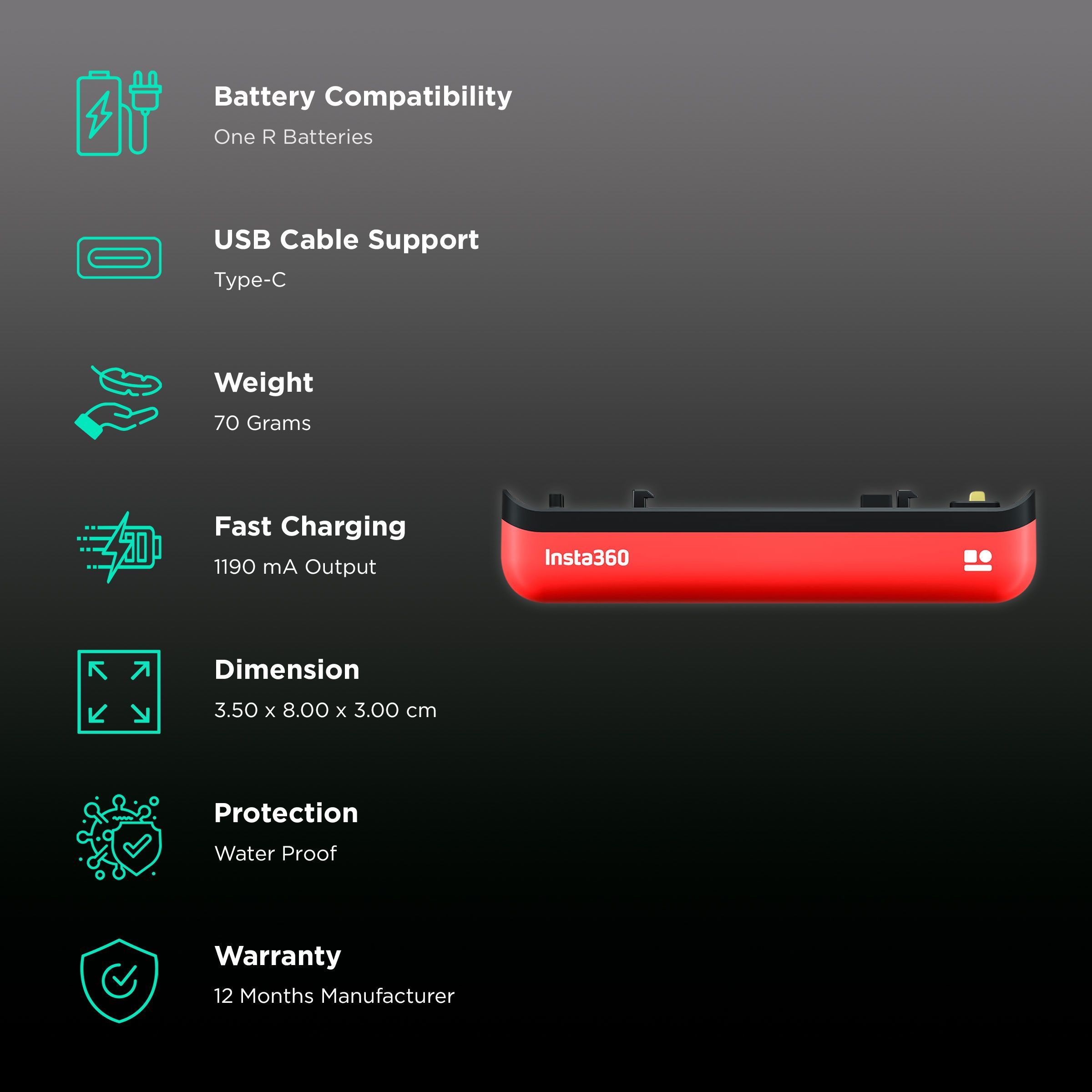 Insta360 IN.00000001.01 Fast Camera Battery Charger for One R (Waterproof)_2
