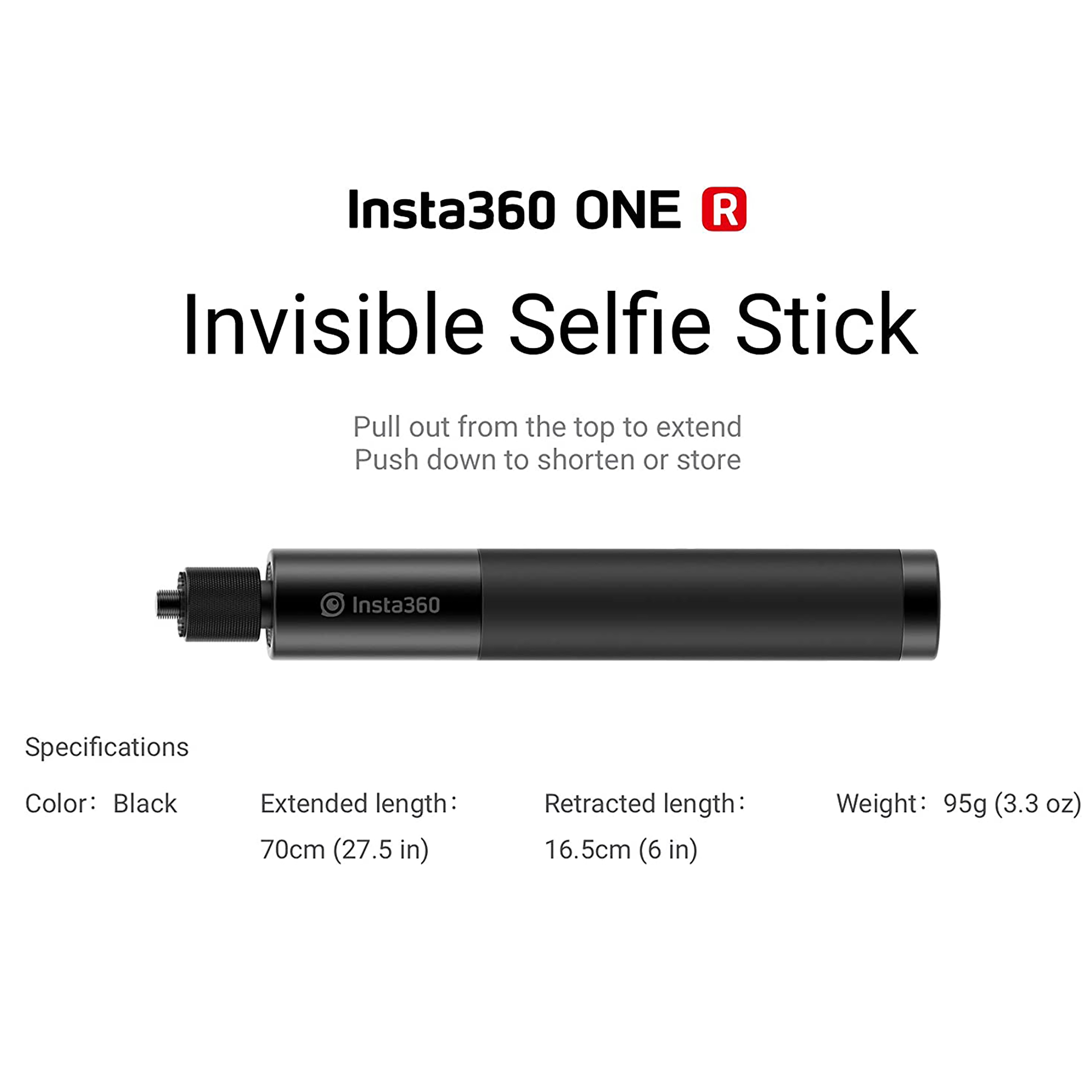 Insta360 ONE R Invisible 70cm Adjustable Selfie Stick for Camera (Auto Removed in 360 Shots, Black) Insta360 ONE R Invisible 70cm Adjustable Selfie Stick for Camera (Auto Removed in 360 Shots, Black)_4