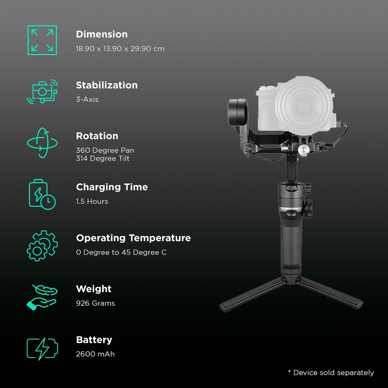Zhiyun Weebill-S Image Transmission Pro 3-Axis Gimble for Camera (ViaTouch 2.0 Control System, Black) Zhiyun Weebill-S Image Transmission Pro 3-Axis Gimble for Camera (ViaTouch 2.0 Control System, Black)_2