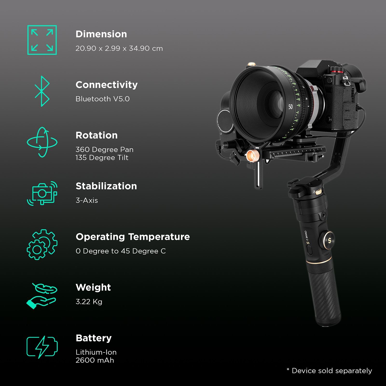 Zhiyun Crane 2S 3-Axis Gimble for Camera (Digital Focus Control, Black) Zhiyun Crane 2S 3-Axis Gimble for Camera (Digital Focus Control, Black)_2