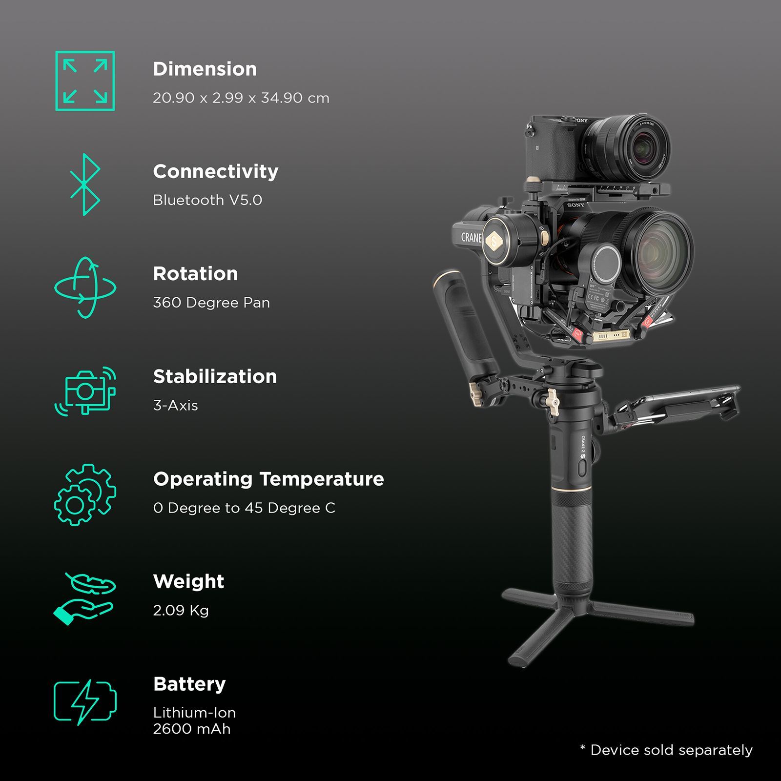 Zhiyun Crane 2S Pro 3-Axis Gimble for Camera (360 Degree Pan Motion, Black) Zhiyun Crane 2S Pro 3-Axis Gimble for Camera (360 Degree Pan Motion, Black)_2
