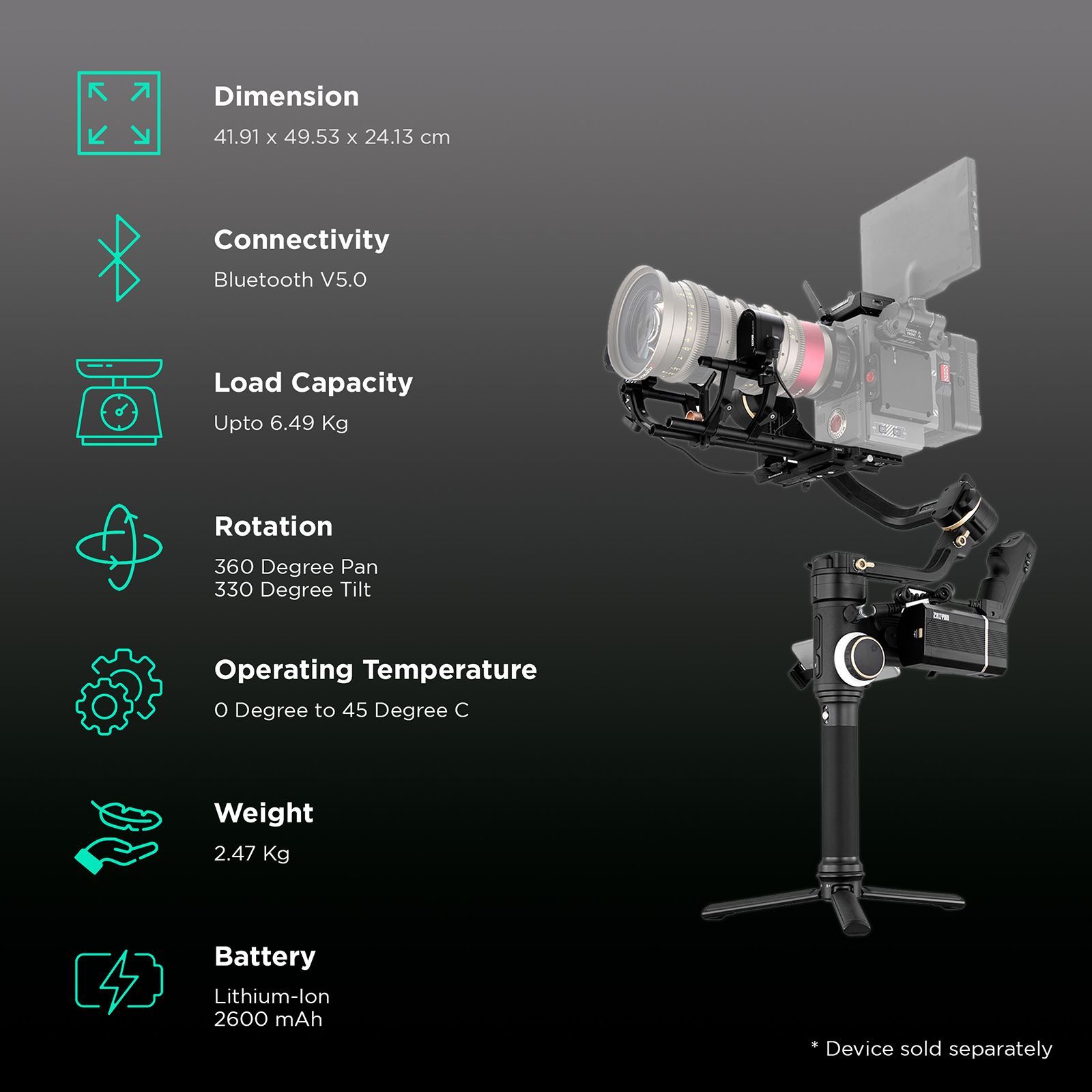 Zhiyun Crane 3S PRO 3-Axis Gimble for Camera (ViaTouch 2.0 Control System, Black)_2