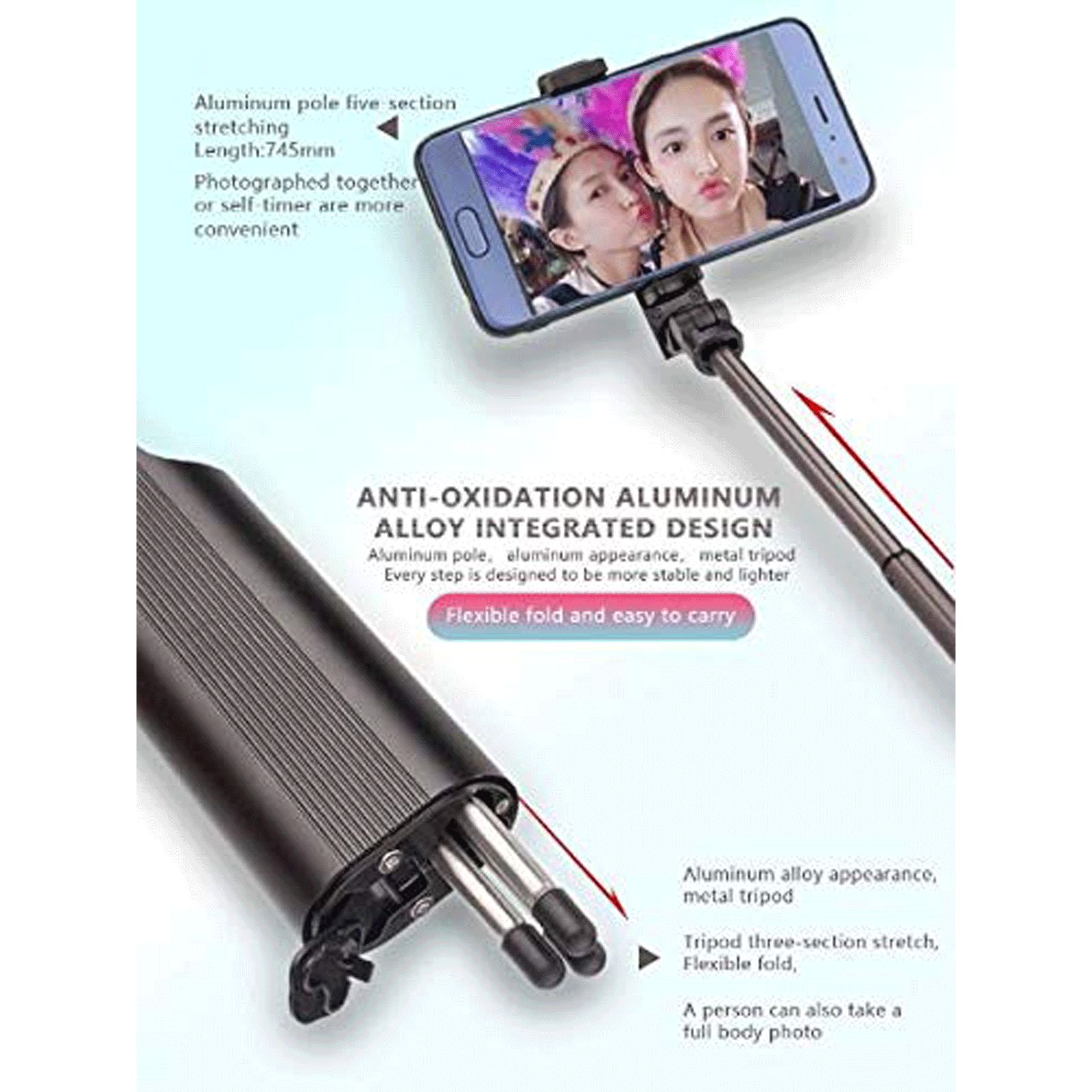 Dr. Vaku 66.80cm Adjustable Selfie Stick with Tripod for Mobile with Remote (2 in 1, Black)_8