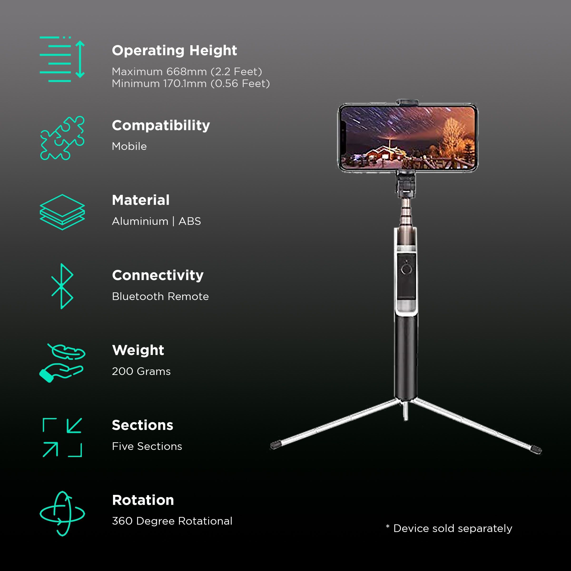 Dr. Vaku 66.80cm Adjustable Selfie Stick with Tripod for Mobile with Remote (2 in 1, Black)_2