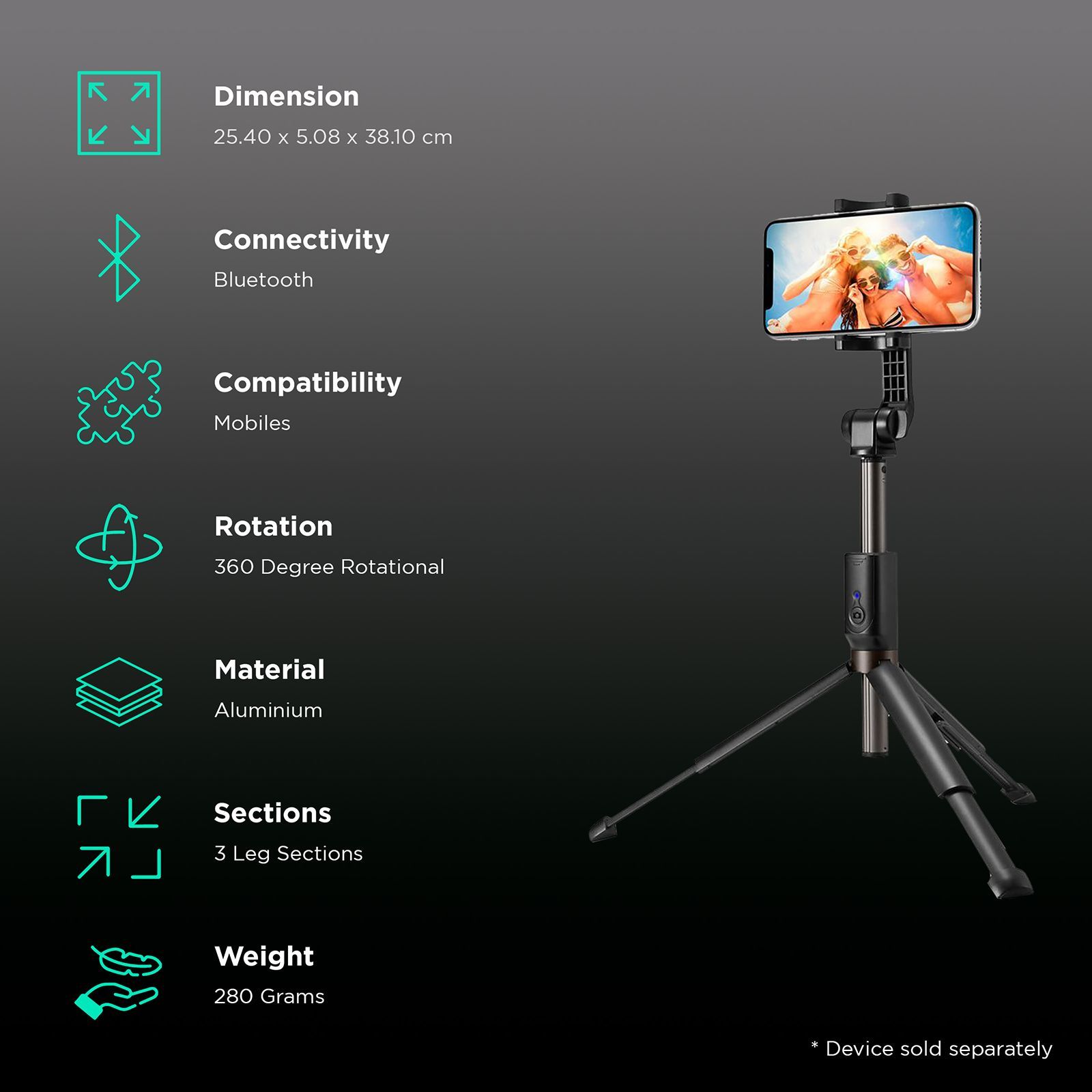 spigen S540W Selfie Stick with Tripod (Bluetooth Wireless Technology, 000SS24111, Black)_2