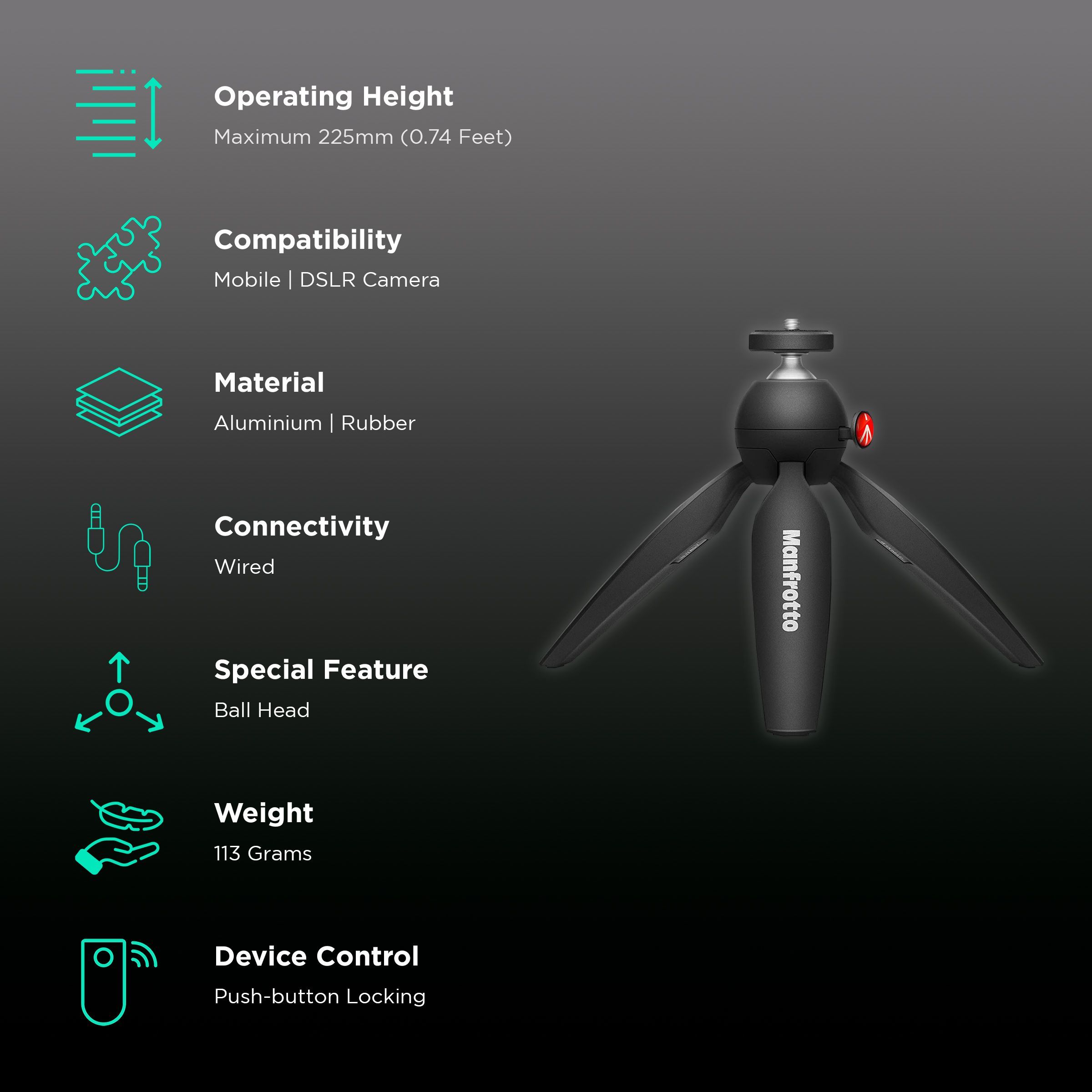 SENNHEISER MKE 200 22.5cm Adjustable Mini Tripod for Mobile and Camera with Mic (180 Degree Locking, Black)_2