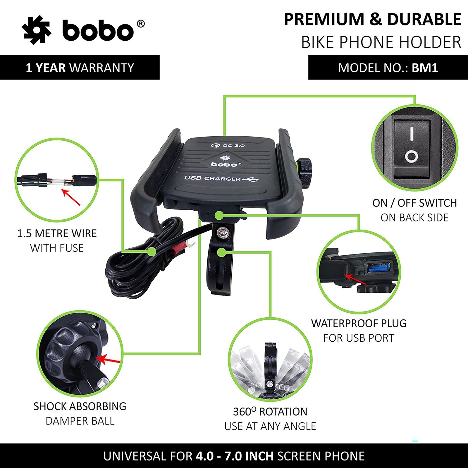 bobo BM1 Jaw Grip Bike Mount for Mobile (Water Proof, Black)_7