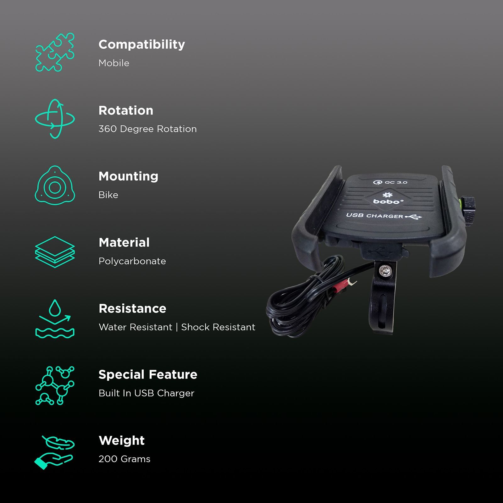 bobo BM1 Jaw Grip Bike Mount for Mobile (Water Proof, Black)_2