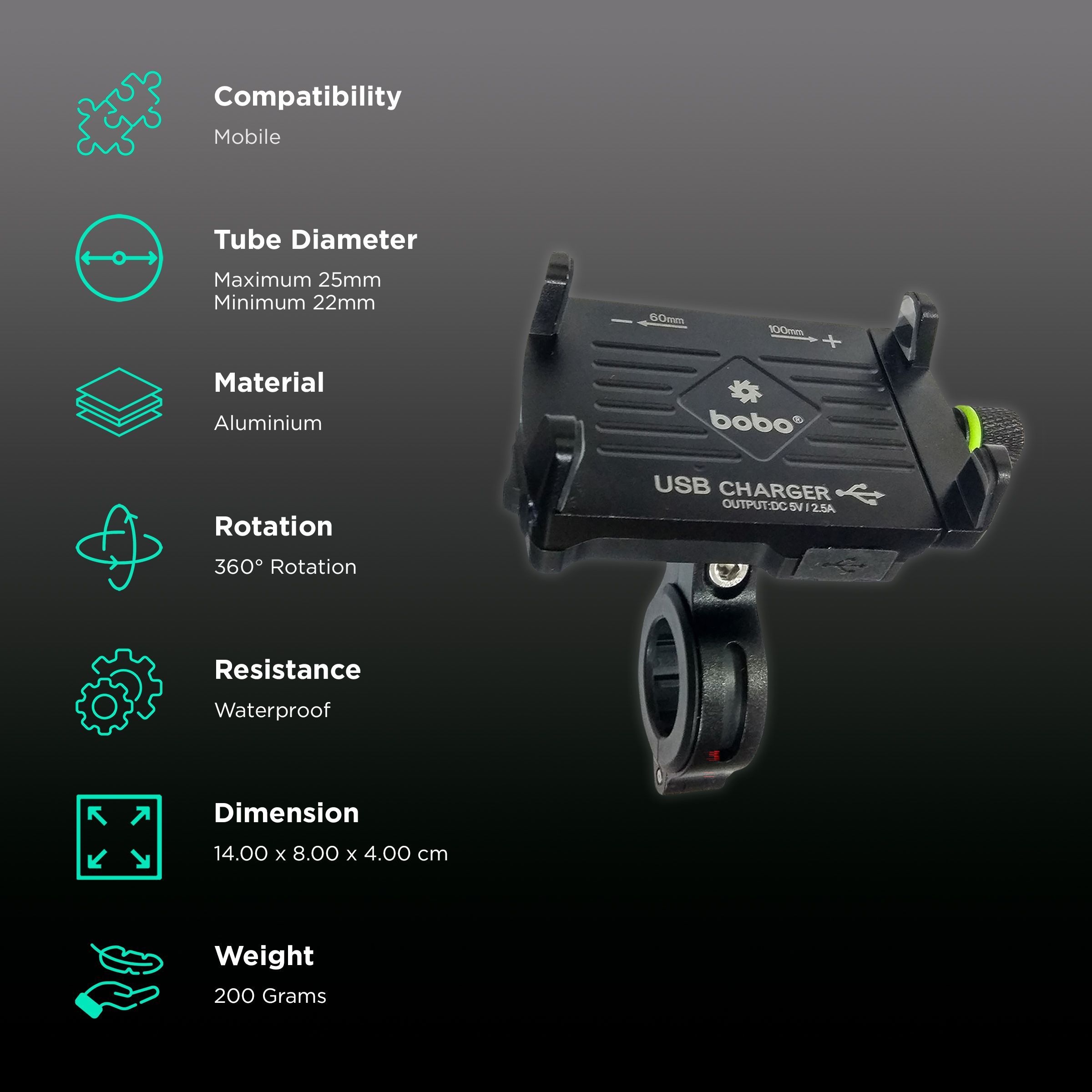 bobo BM2 Claw Grip Bike Mount for Mobile (Shock Proof, Black)_2