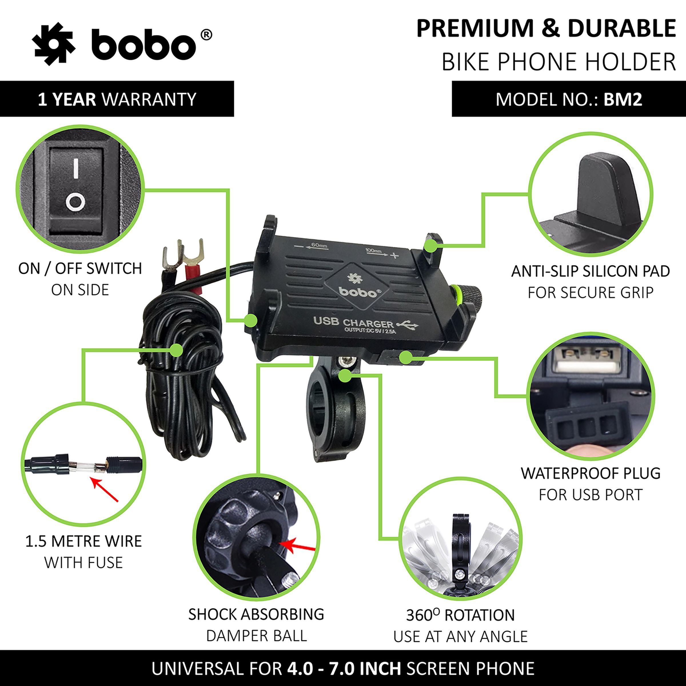 bobo BM2 Claw Grip Bike Mount for Mobile (Shock Proof, Black)_5