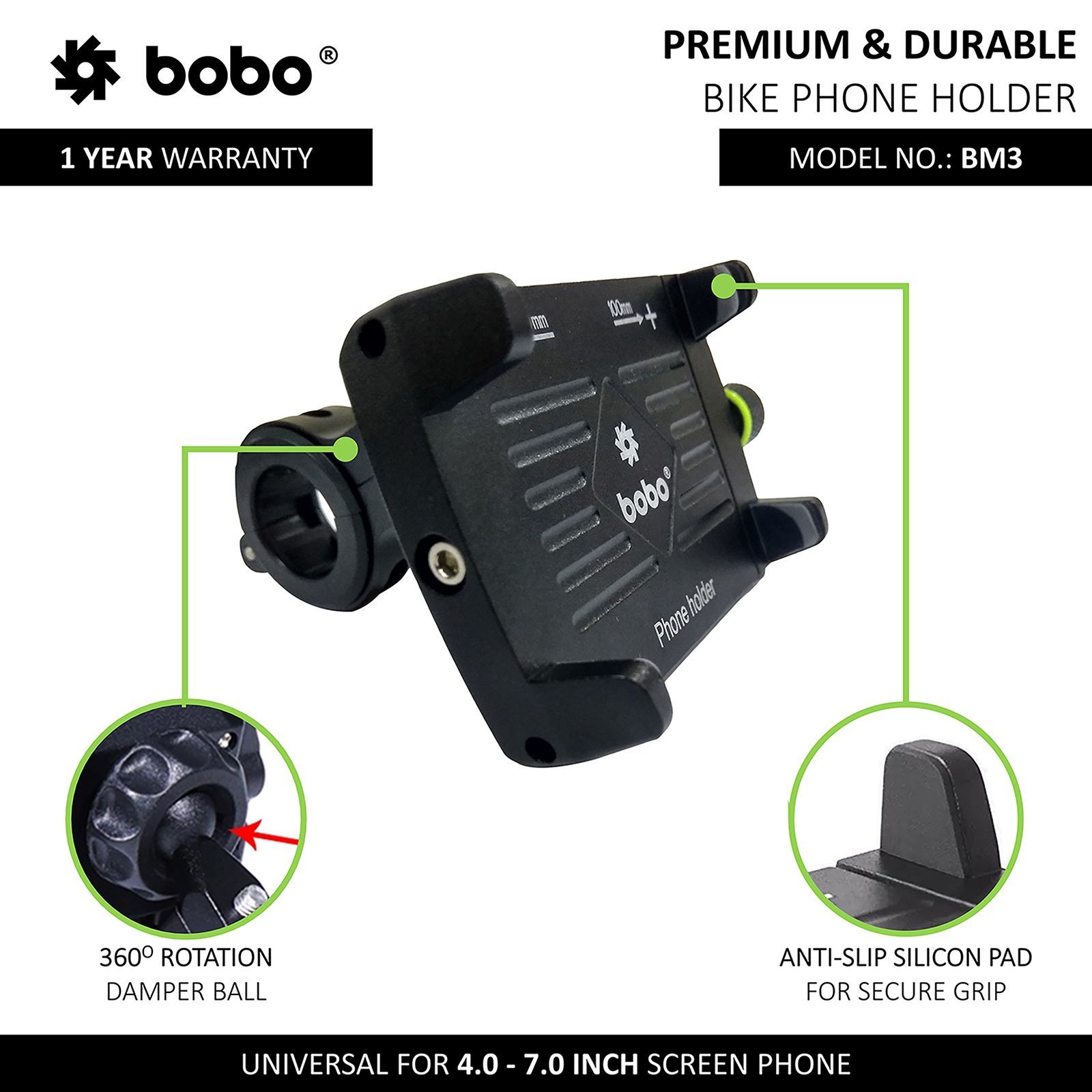 bobo BM3 Claw Bike Mount for Mobile (360 Degree Rotation Damper Ball, Black)_8