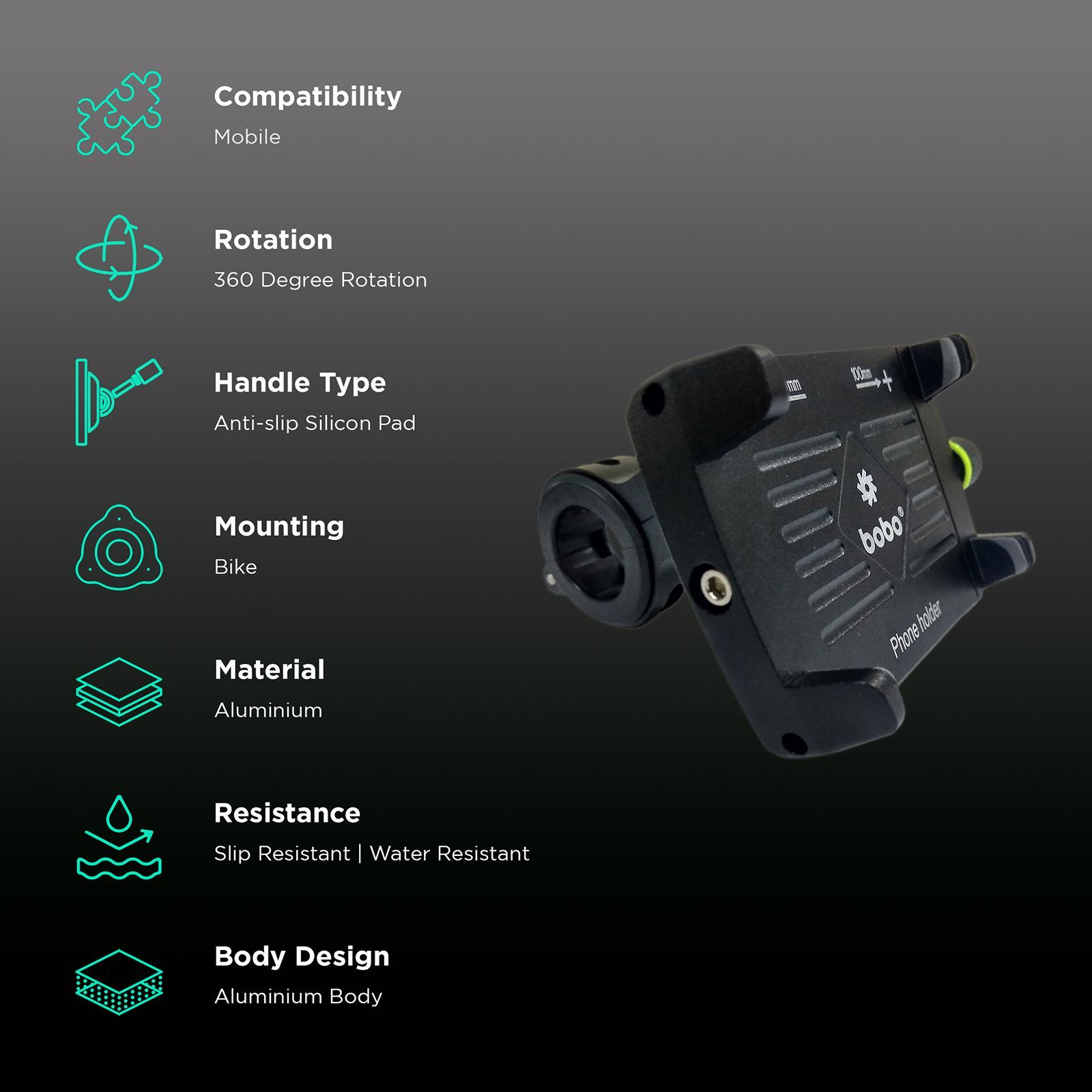 bobo BM3 Claw Bike Mount for Mobile (360 Degree Rotation Damper Ball, Black)_2