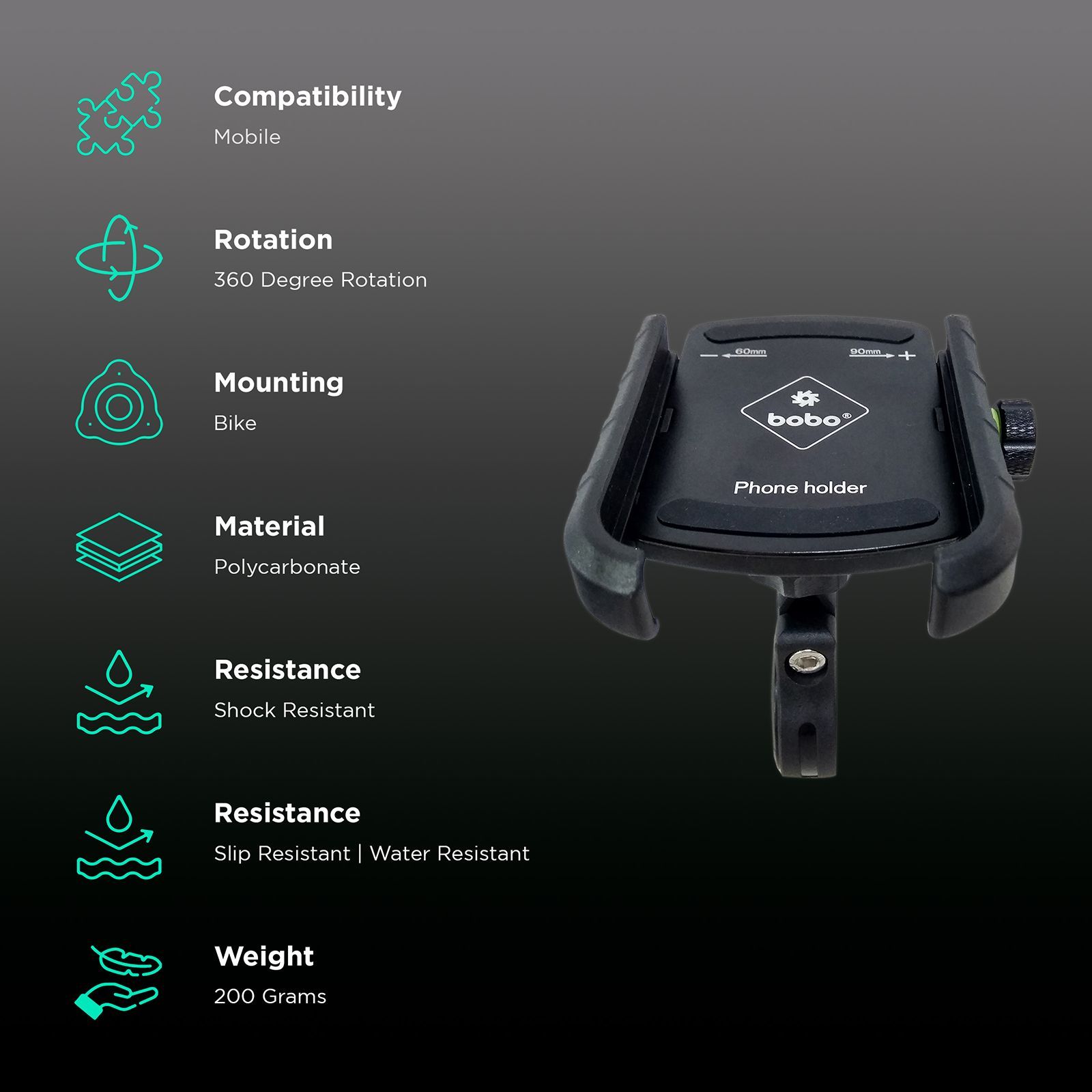 bobo BM4 Jaw Bike Mount for Mobile (360 Degree Rotation, Black)_2