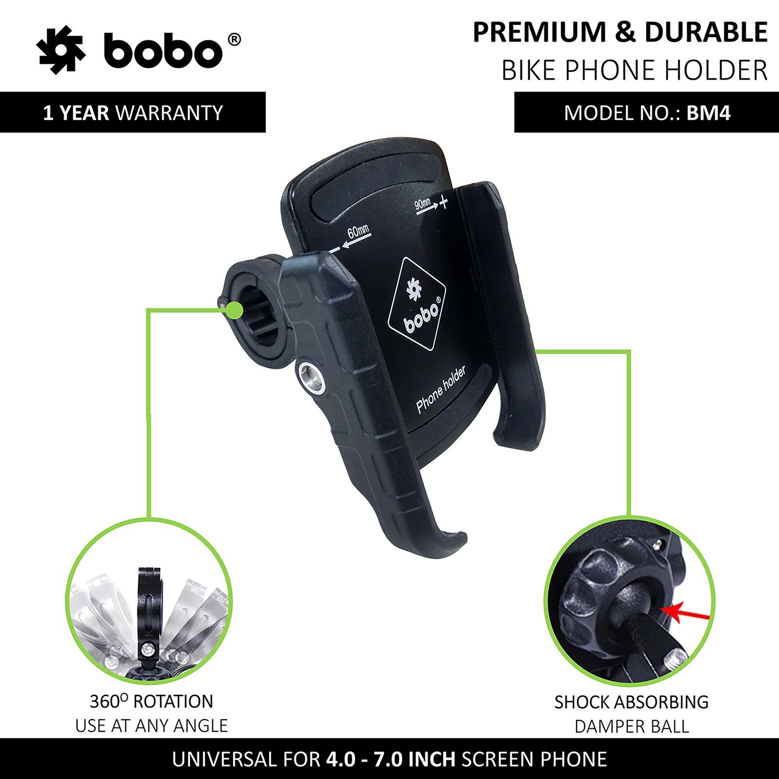 bobo BM4 Jaw Bike Mount for Mobile (360 Degree Rotation, Black)_6