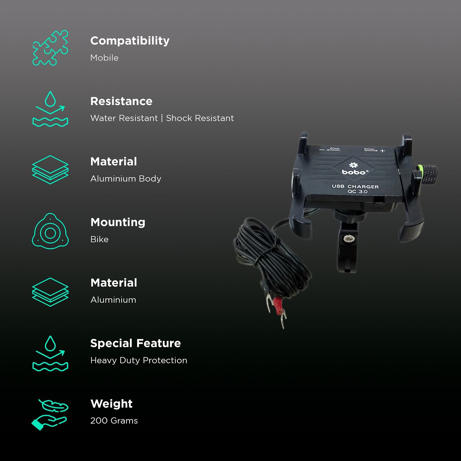 bobo BM5 Claw Bike Mount for Mobile (Fast USB 3.0 Charger, Black)_2