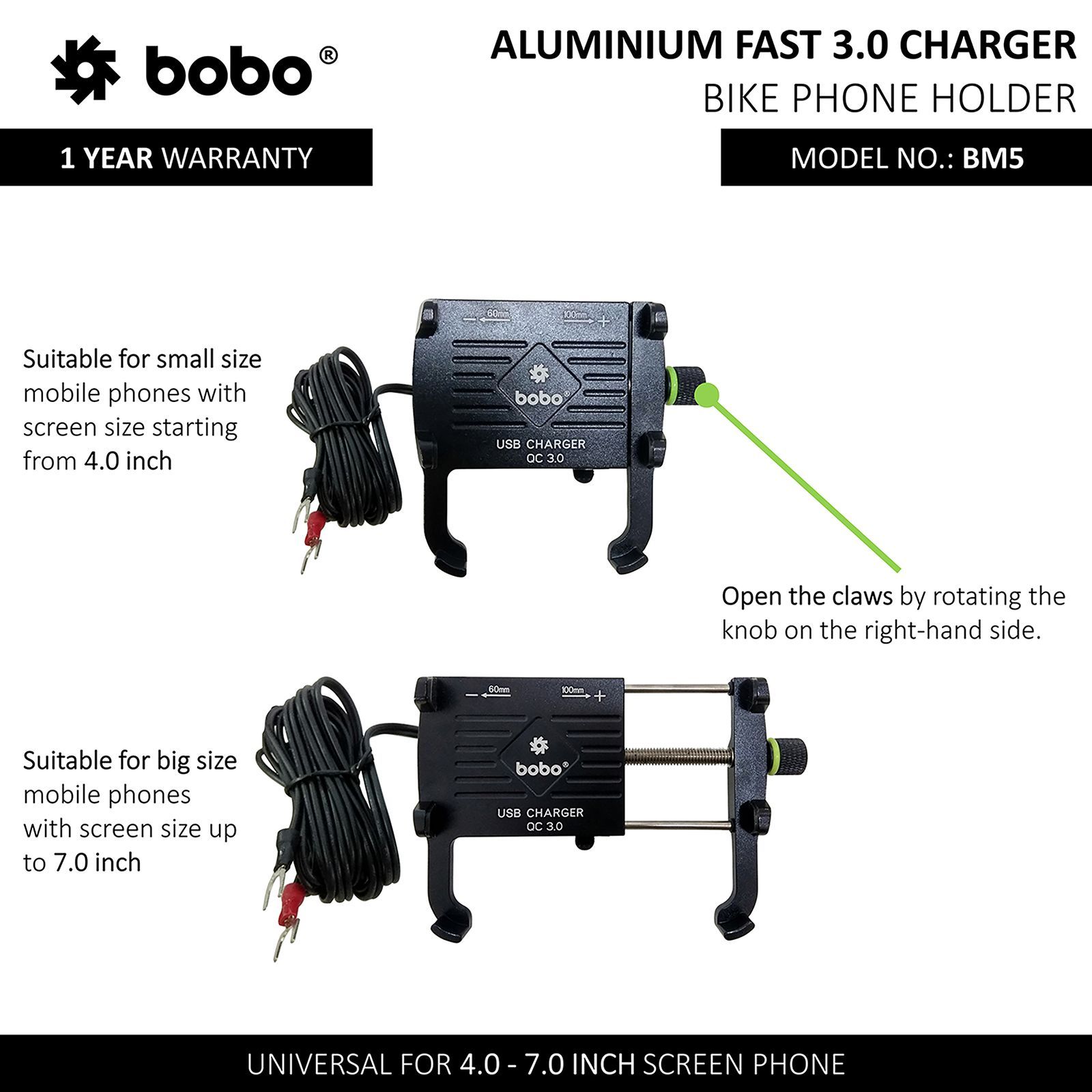 bobo BM5 Claw Bike Mount for Mobile (Fast USB 3.0 Charger, Black)_5