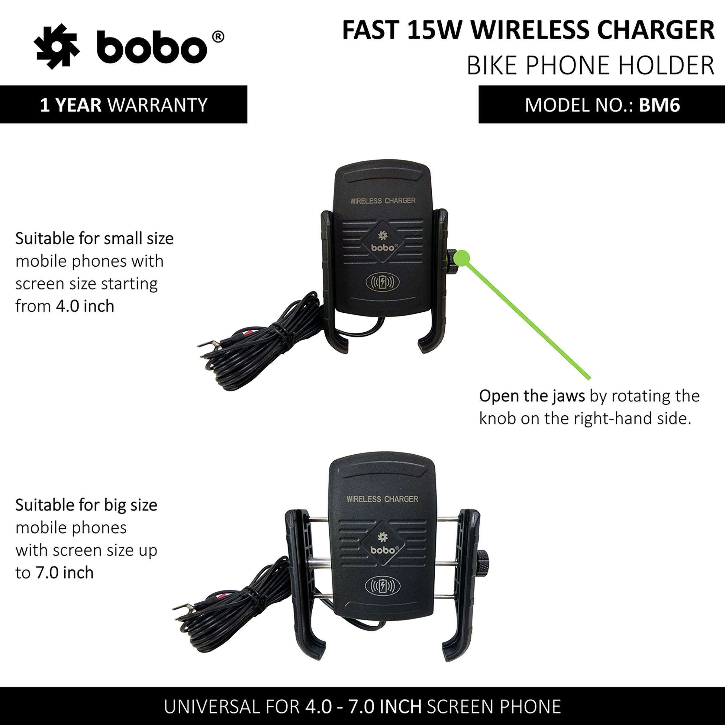 bobo BM6 Jaw Bike Mount for Mobile (Fast 15W Wireless Charger, Black)_7