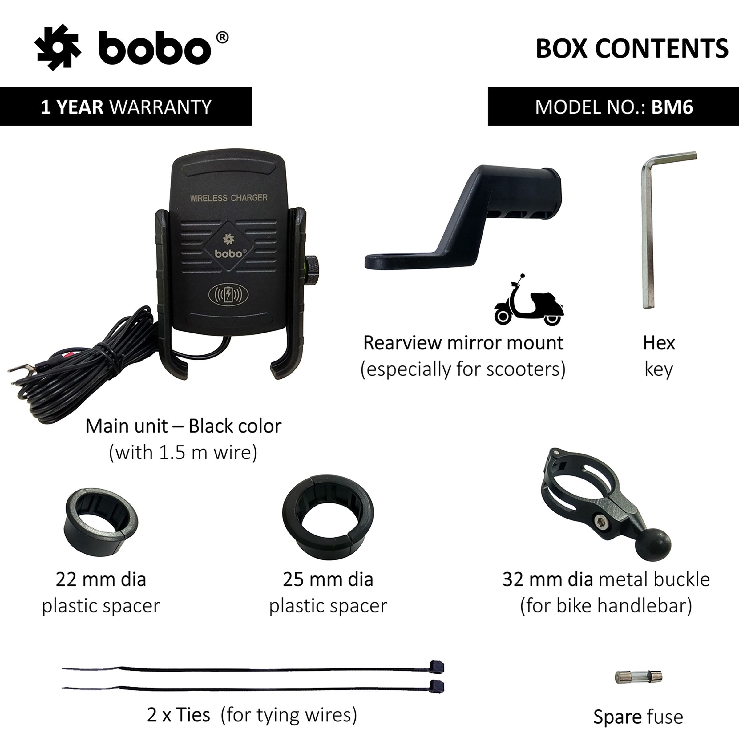 bobo BM6 Jaw Bike Mount for Mobile (Fast 15W Wireless Charger, Black)_6