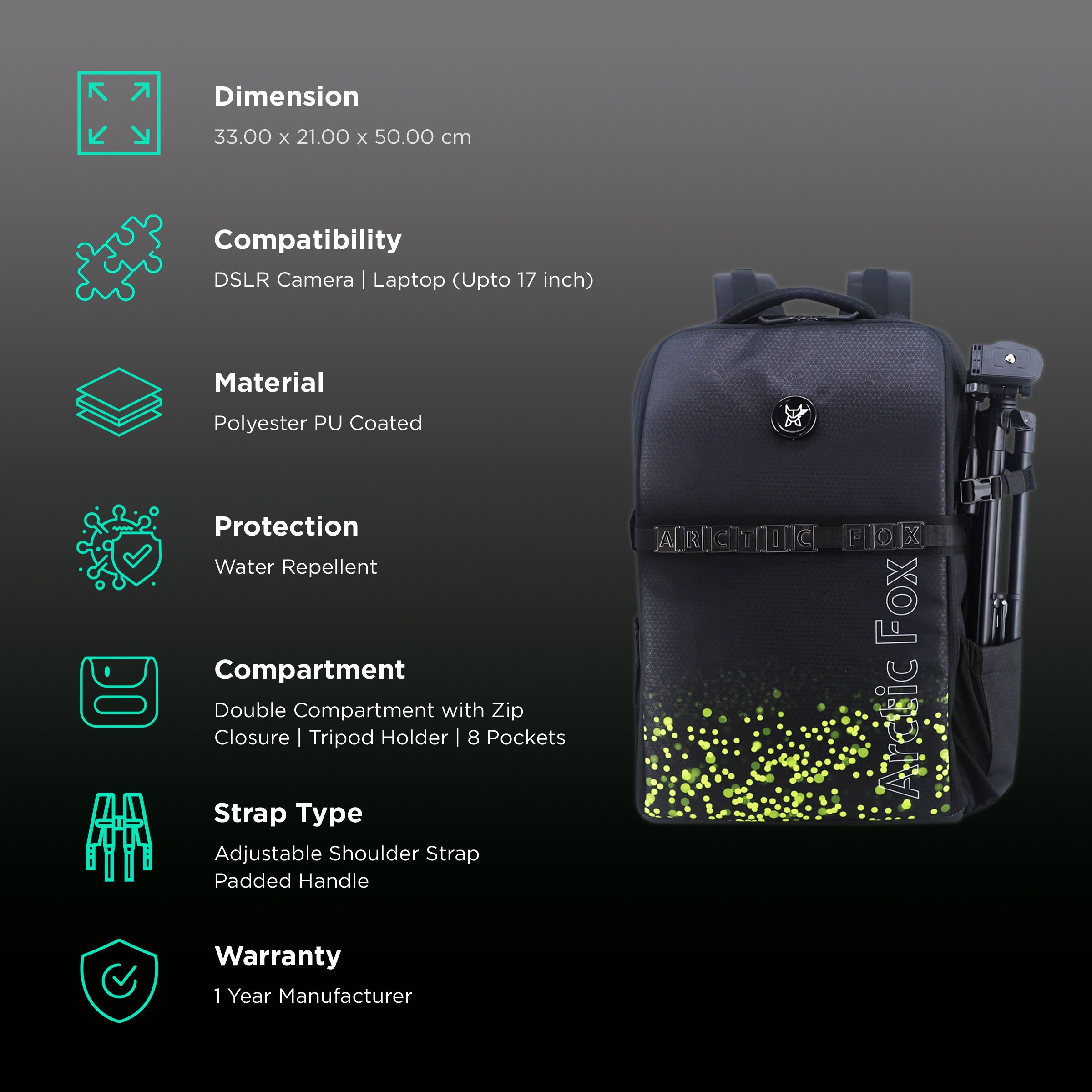 Arctic Fox Click Water Repellent Backpack Camera Bag for DSLR (Tripod Holder, Lime Popsicle)_2