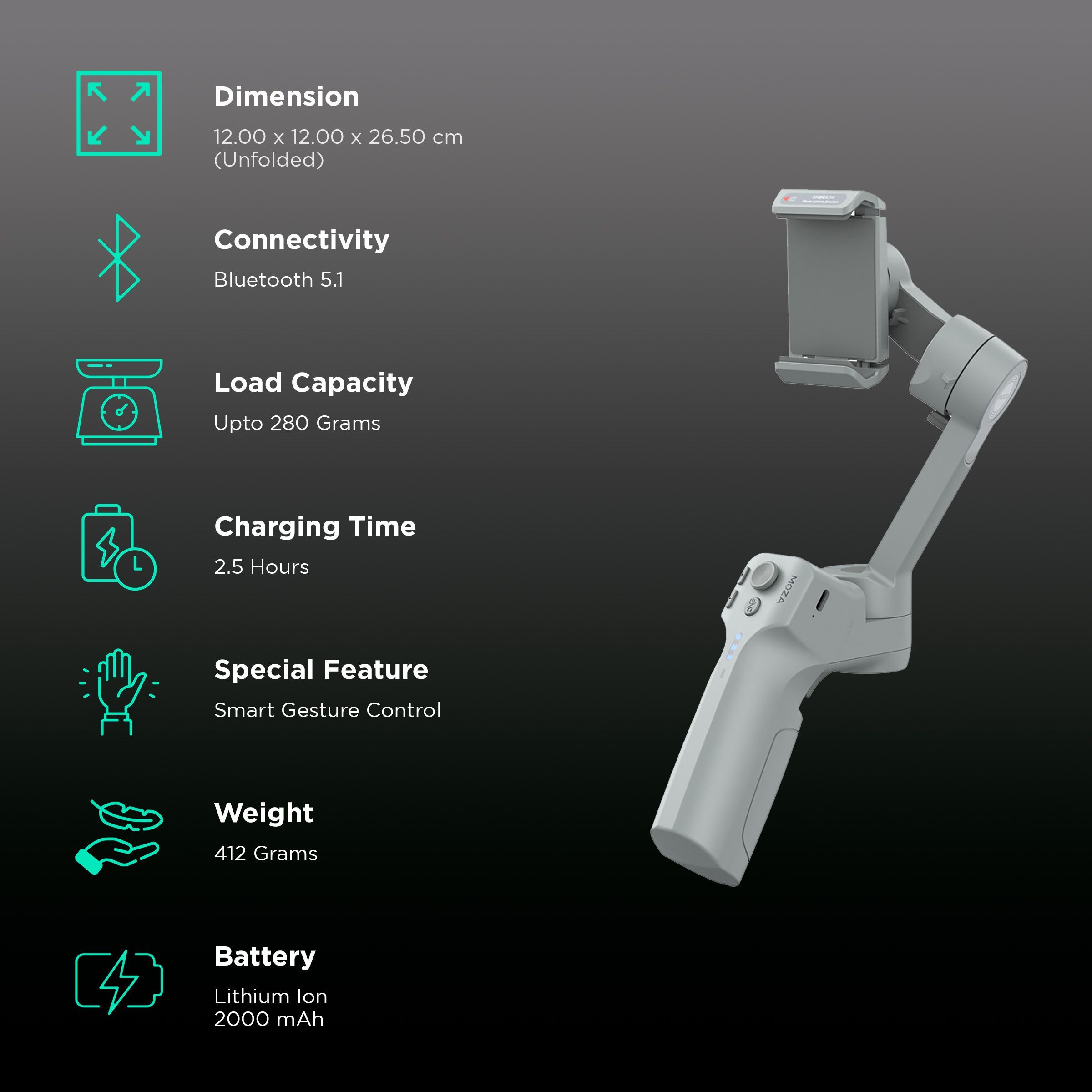 Moza Mini MX 3-Axis Gimbal for Mobile (Advanced Shooting Modes, Grey)_2