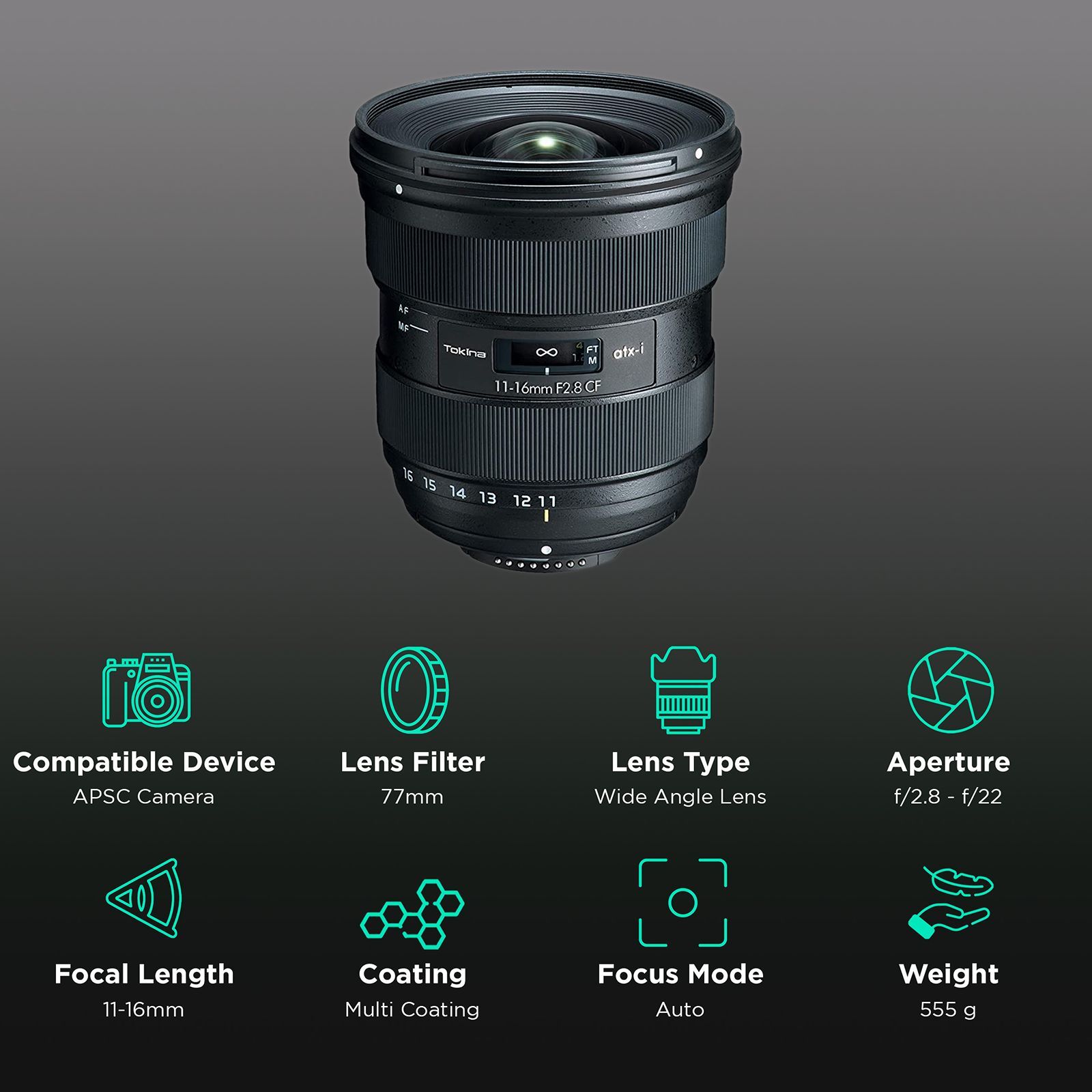 Tokina Atx-i 11-16mm f/22 - f/2.8 Wide-Angle Zoom Lens for Nikon F Mount (One-touch Focus Clutch Mechanism)_3