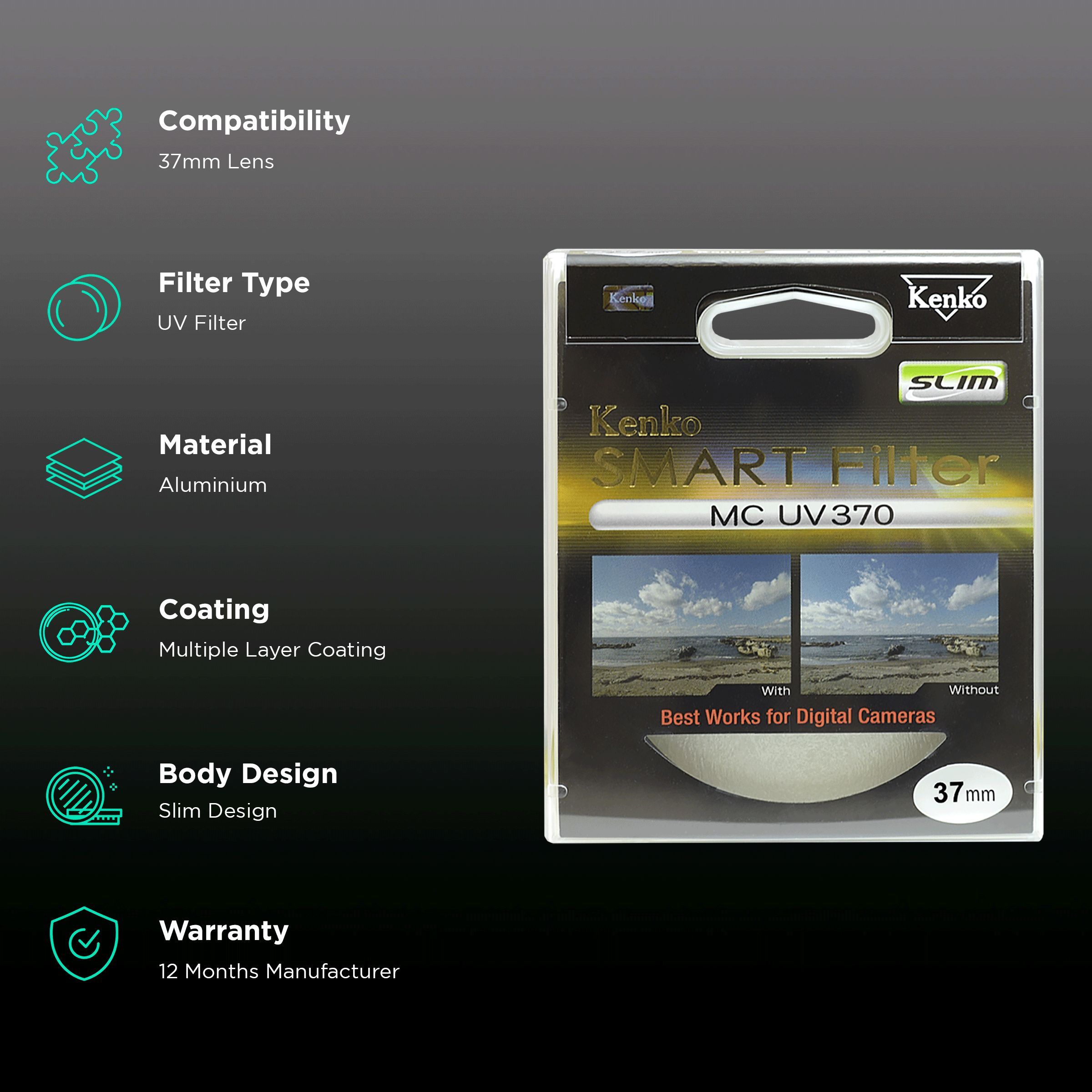 Kenko Smart UV370 37mm Camera Lens UV Filter (Low-Profile Frame)_2