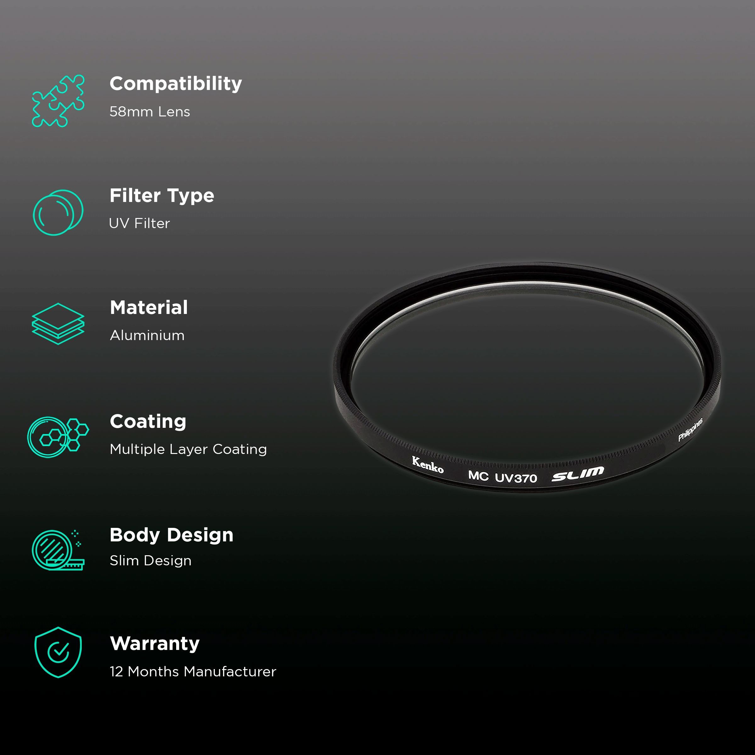 Kenko Smart UV370 58mm Camera Lens UV Filter (Low-Profile Frame)_2