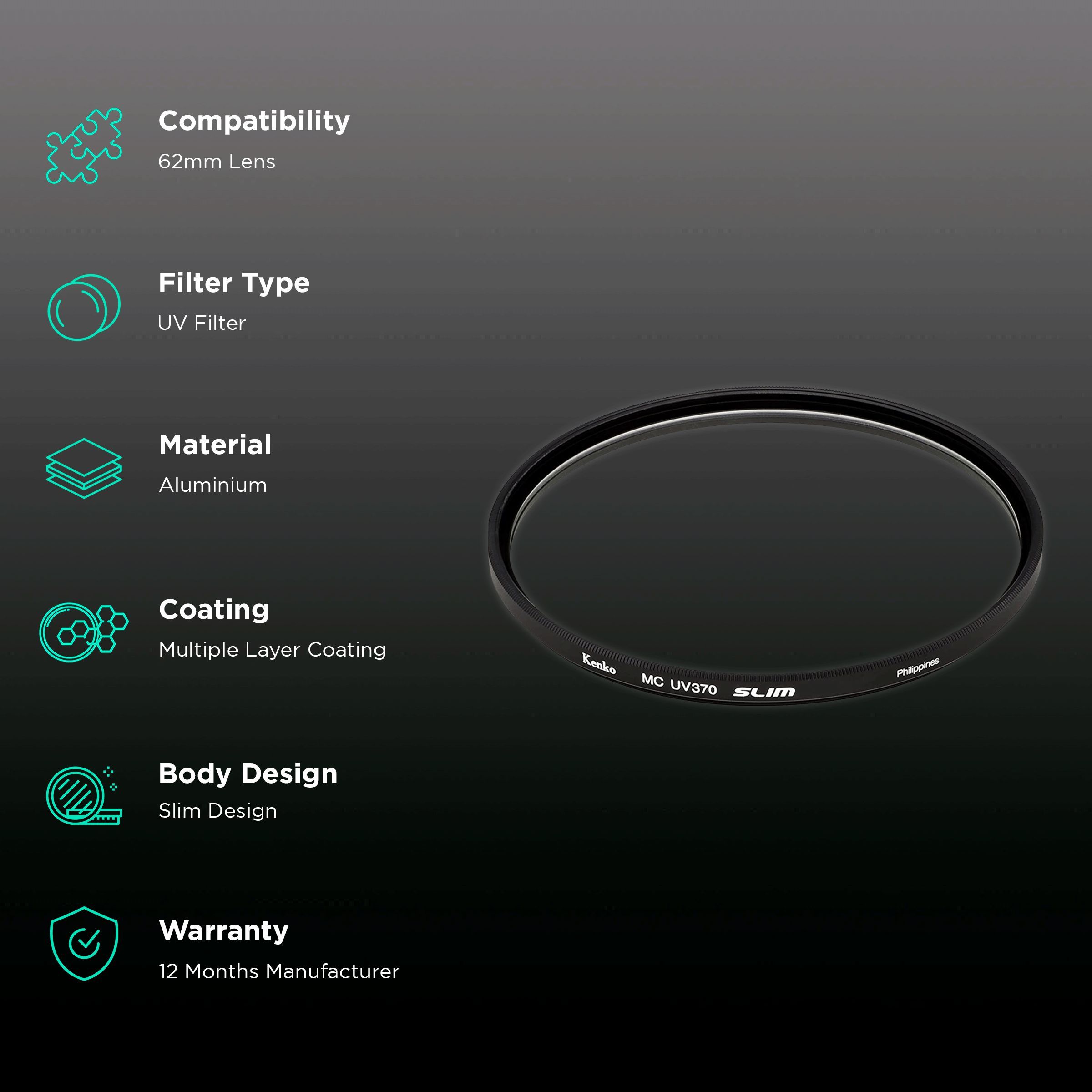 Kenko Smart UV370 62mm Camera Lens UV Filter (Low-Profile Frame)_2