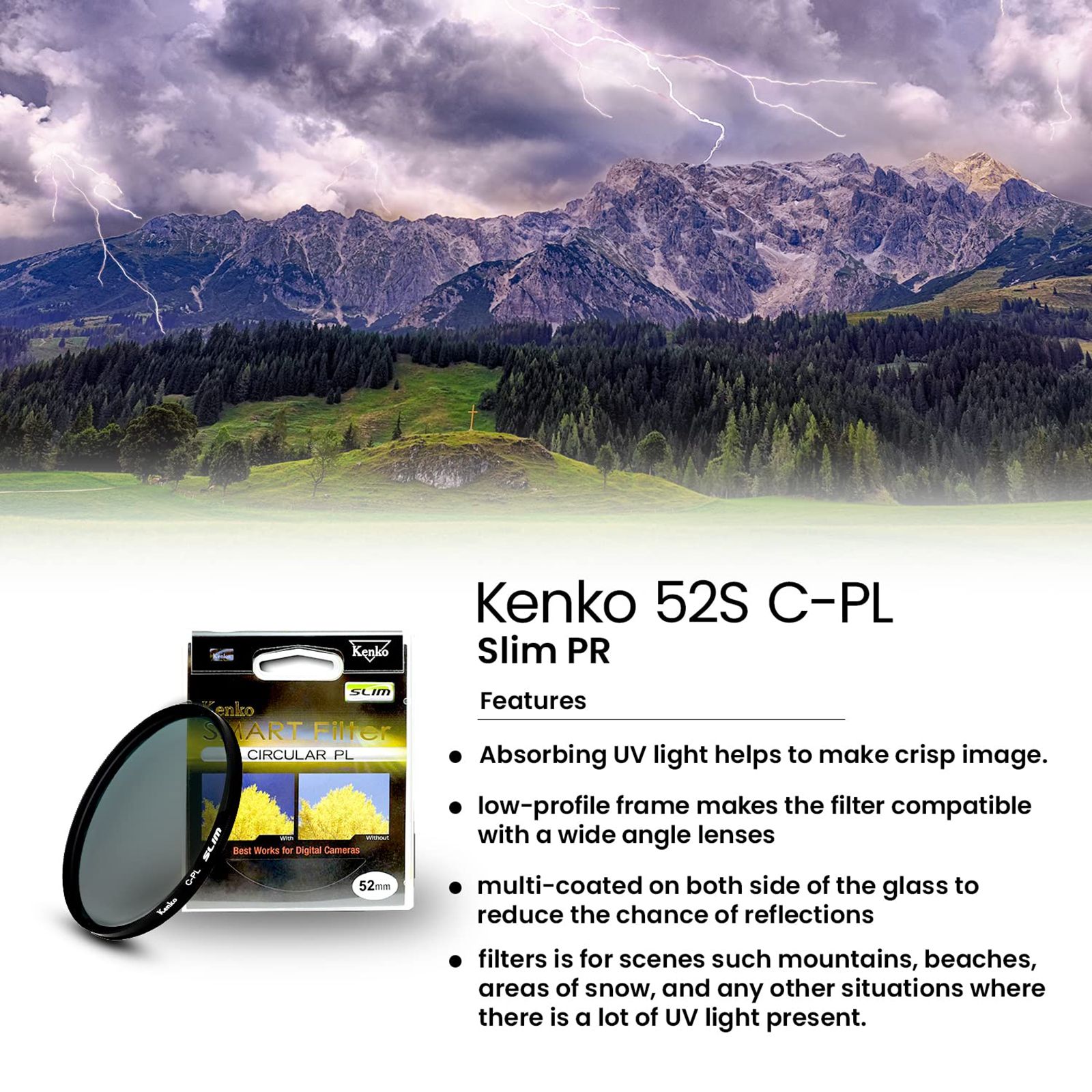 Kenko SMART C-PL 52mm Camera Lens Polarizer Filter (Absorbing Polarized Light)_7