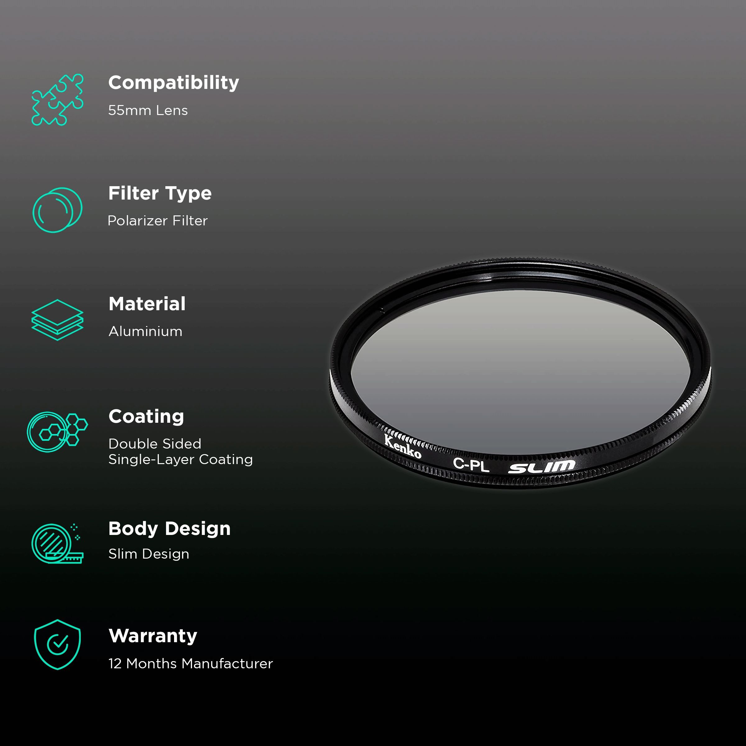 Kenko SMART C-PL 55mm Camera Lens Polarizer Filter (Absorbing Polarized Light)_2