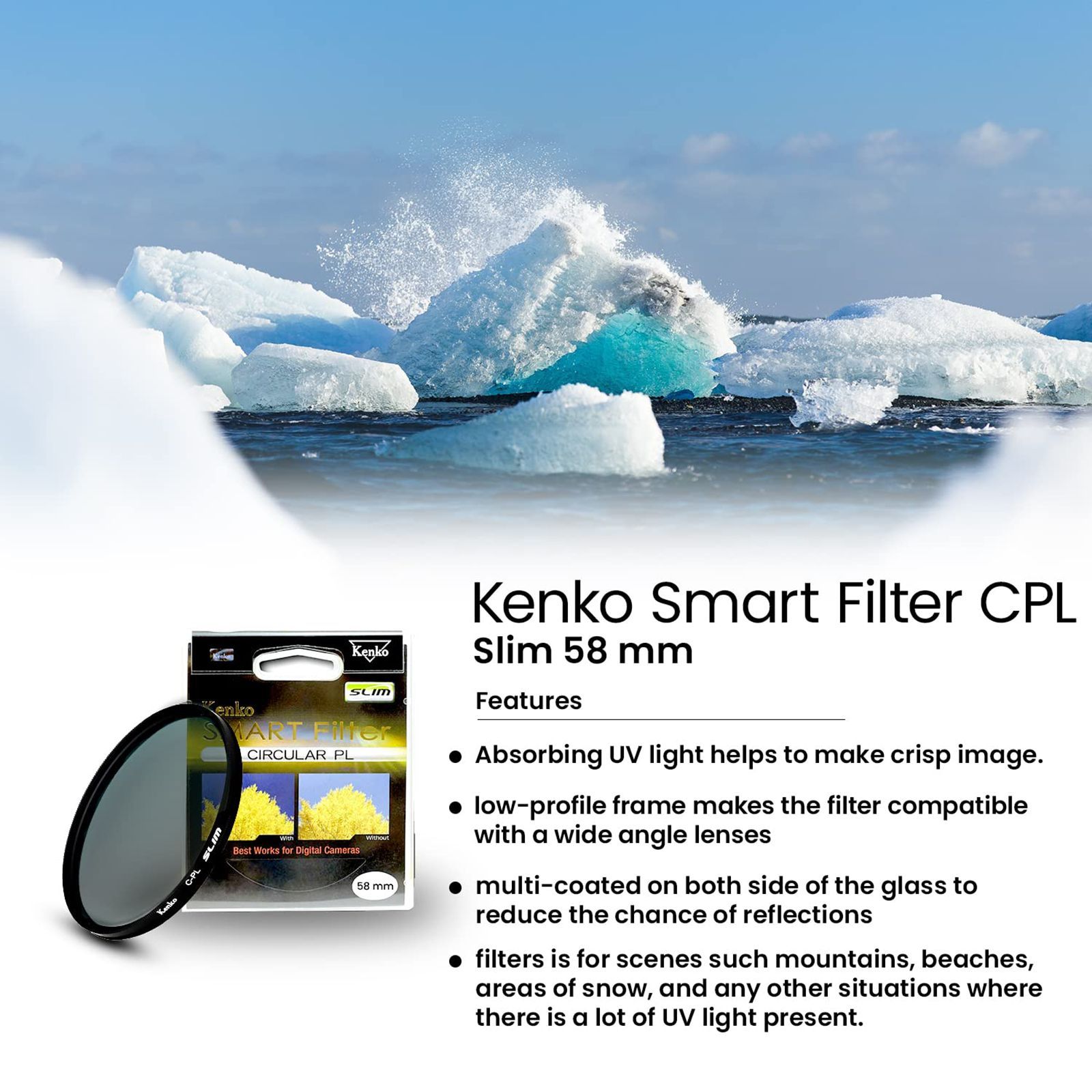 Kenko SMART C-PL 58mm Camera Lens Polarizer Filter (Absorbing Polarized Light) Kenko SMART C-PL 58mm Camera Lens Polarizer Filter (Absorbing Polarized Light)_7