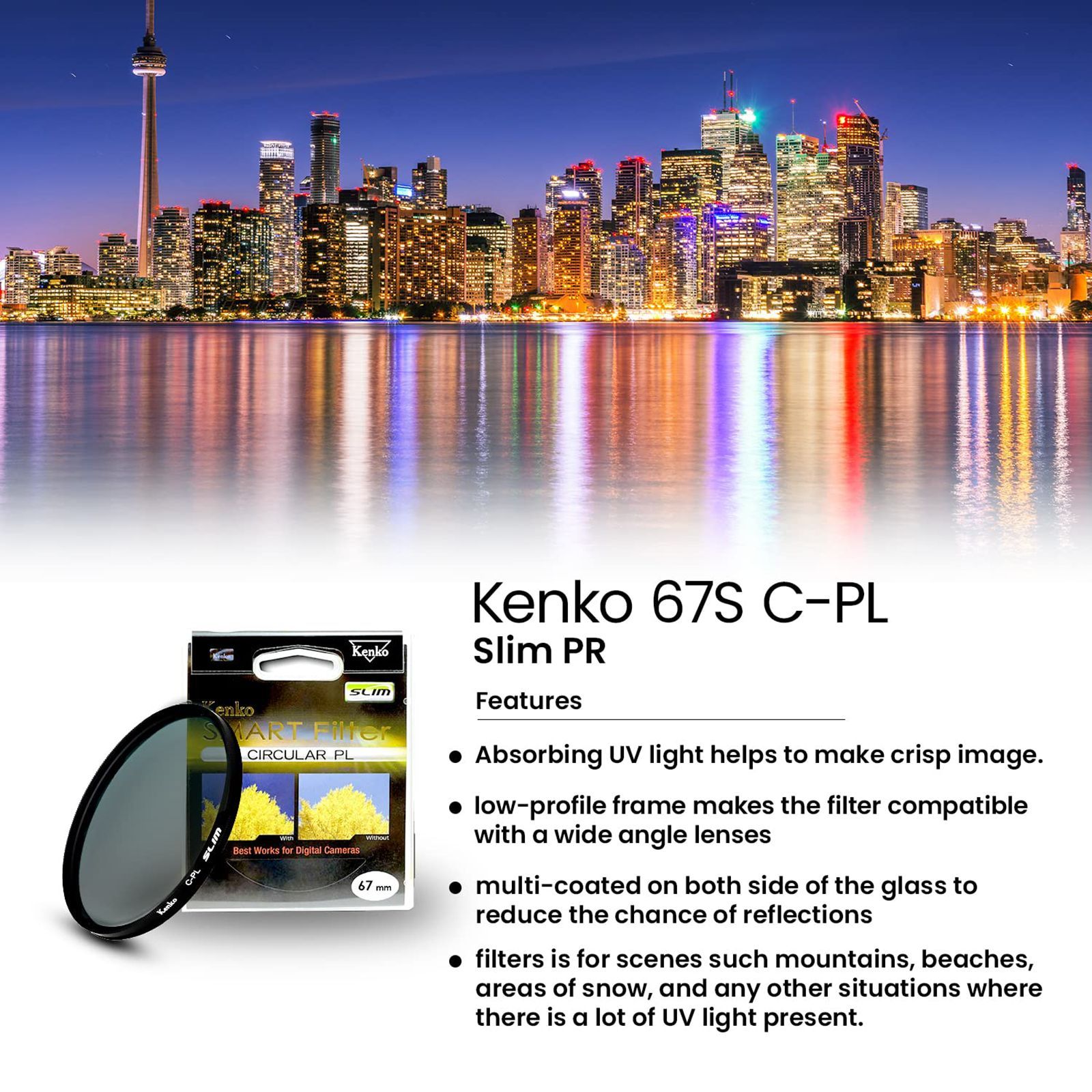 Kenko SMART C-PL 67mm Camera Lens Polarizer Filter (Absorbing Polarized Light)_7