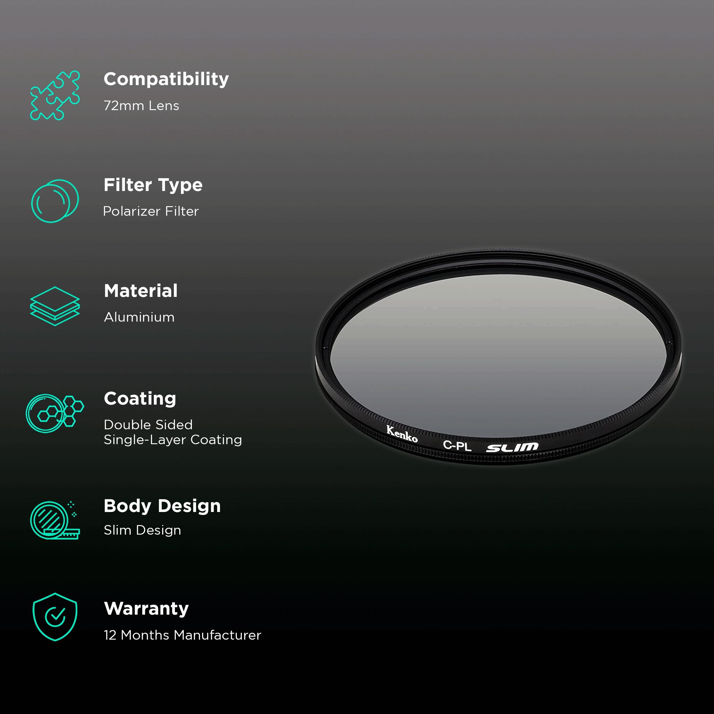 Kenko SMART C-PL 72mm Camera Lens Polarizer Filter (Absorbing Polarized Light)_2