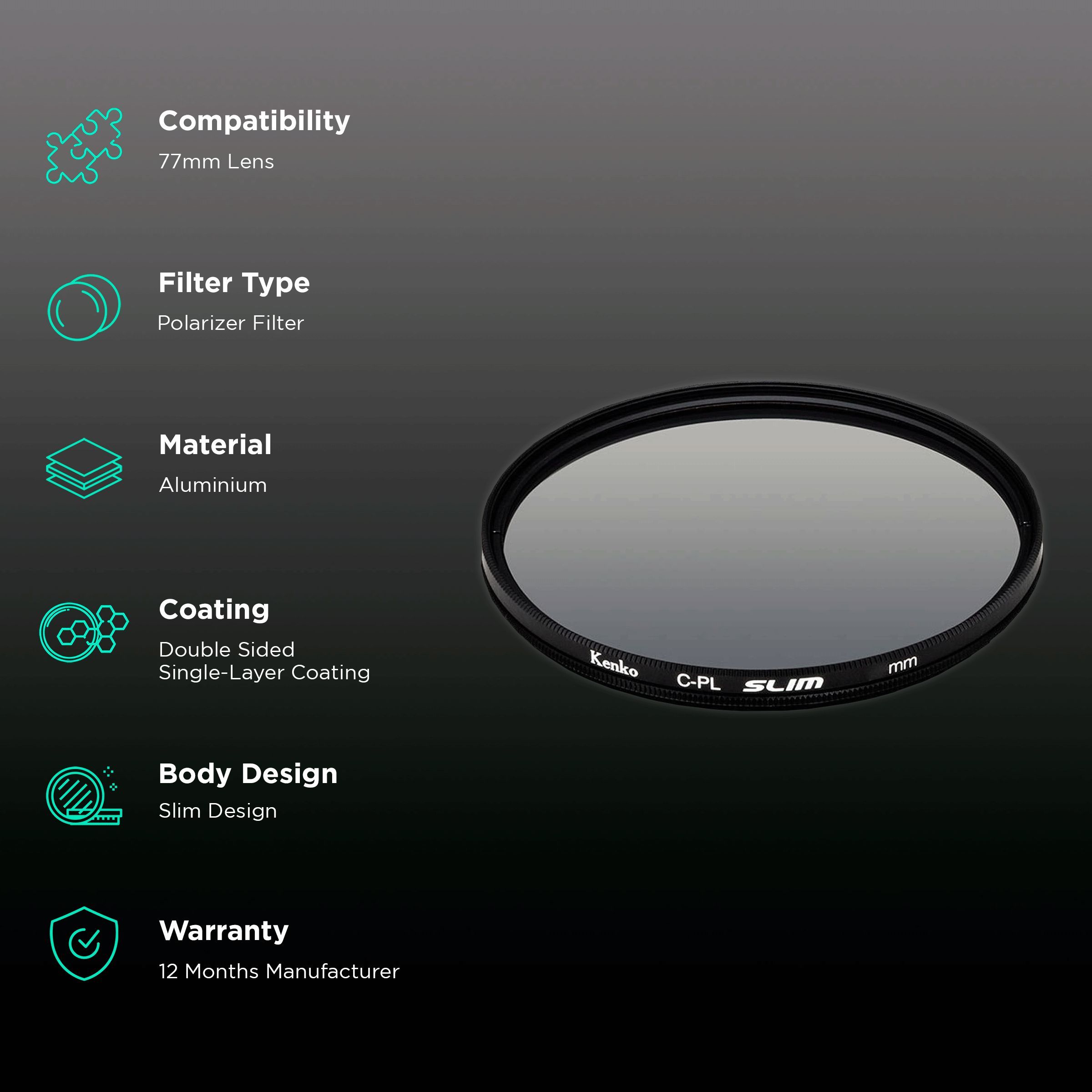 Kenko SMART C-PL 77mm Camera Lens Polarizer Filter (Absorbing Polarized Light)_2