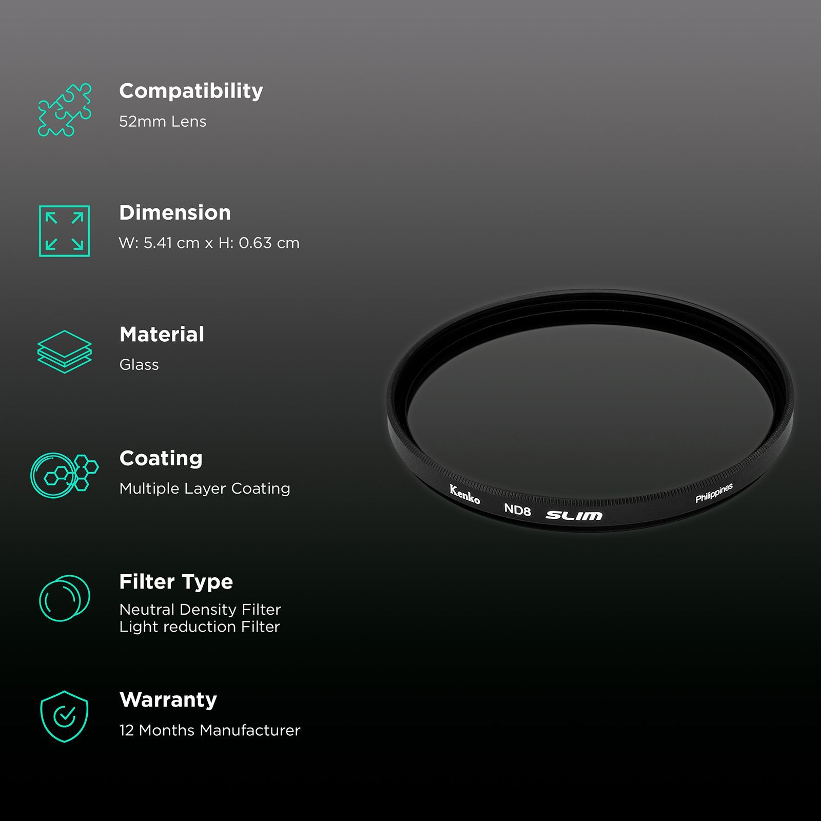 Kenko Smart ND8 52mm Camera ND8 Slim Filter (8-Times Longer Shutter Speed)_2