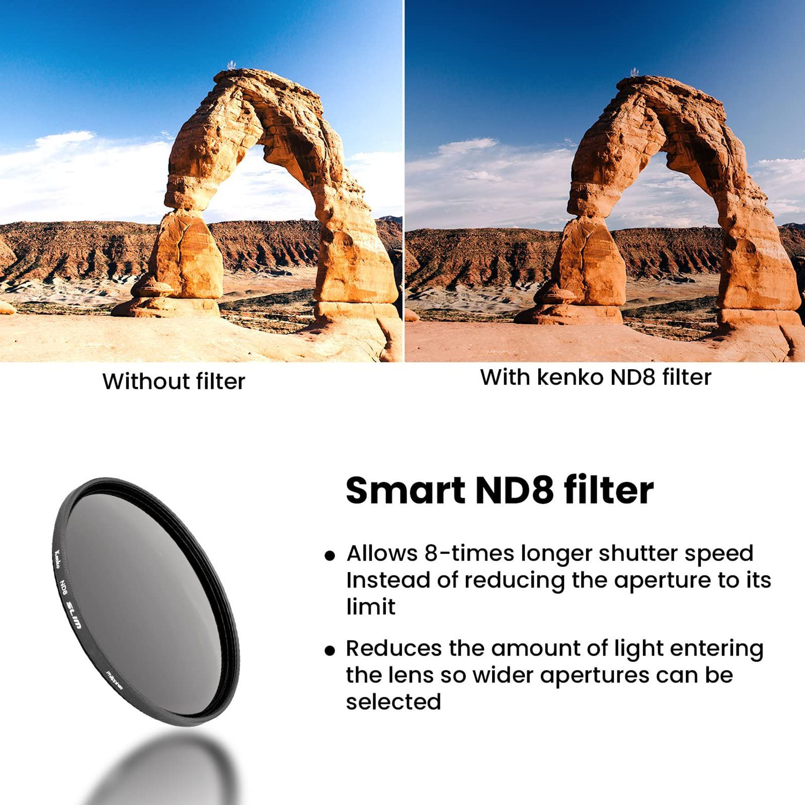 Kenko Smart ND8 55mm Camera Lens Neutral Density Filter (8 Filter Factor)_7