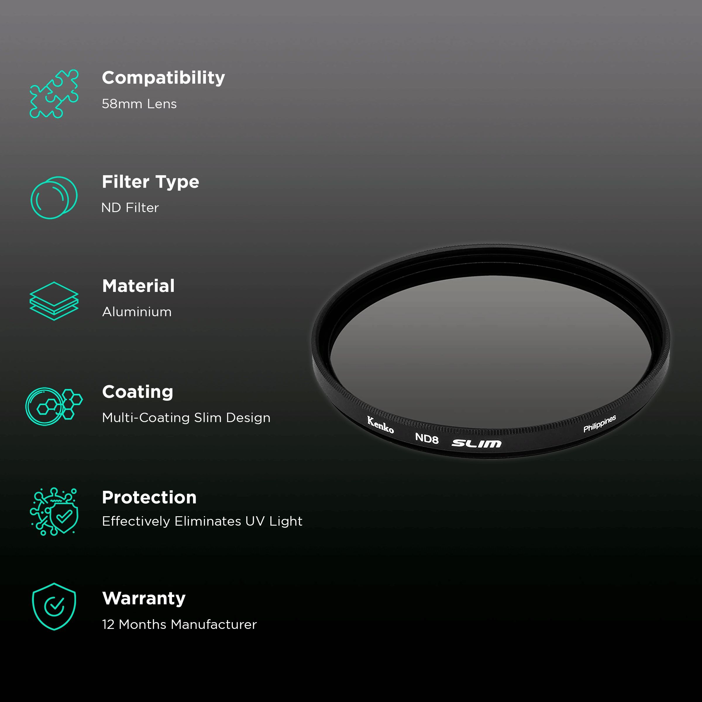 Kenko Smart ND8 58mm Camera Lens Neutral Density Filter (8 Filter Factor)_2