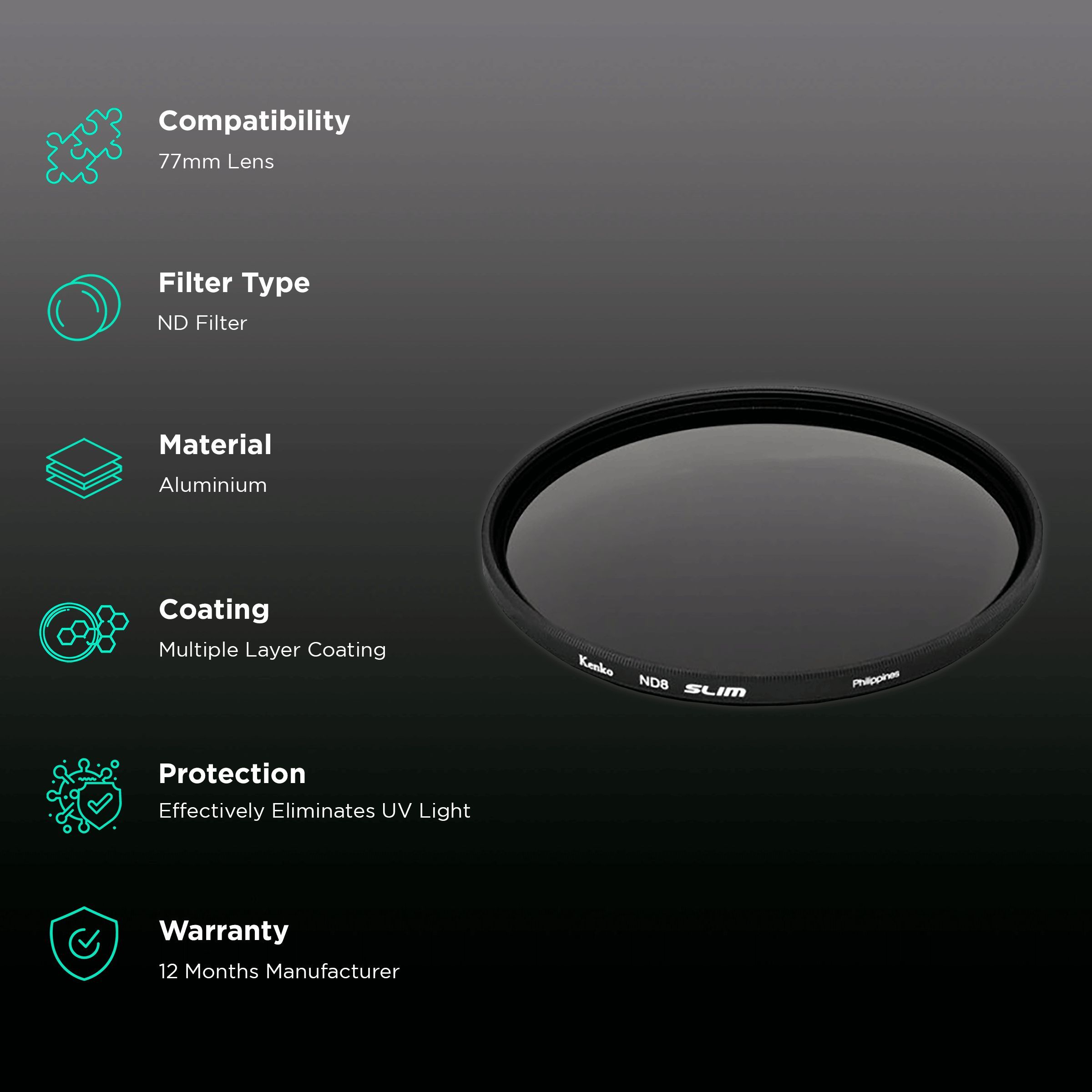 Kenko Smart ND8 77mm Camera Lens Neutral Density Filter (8 Filter Factor)_2