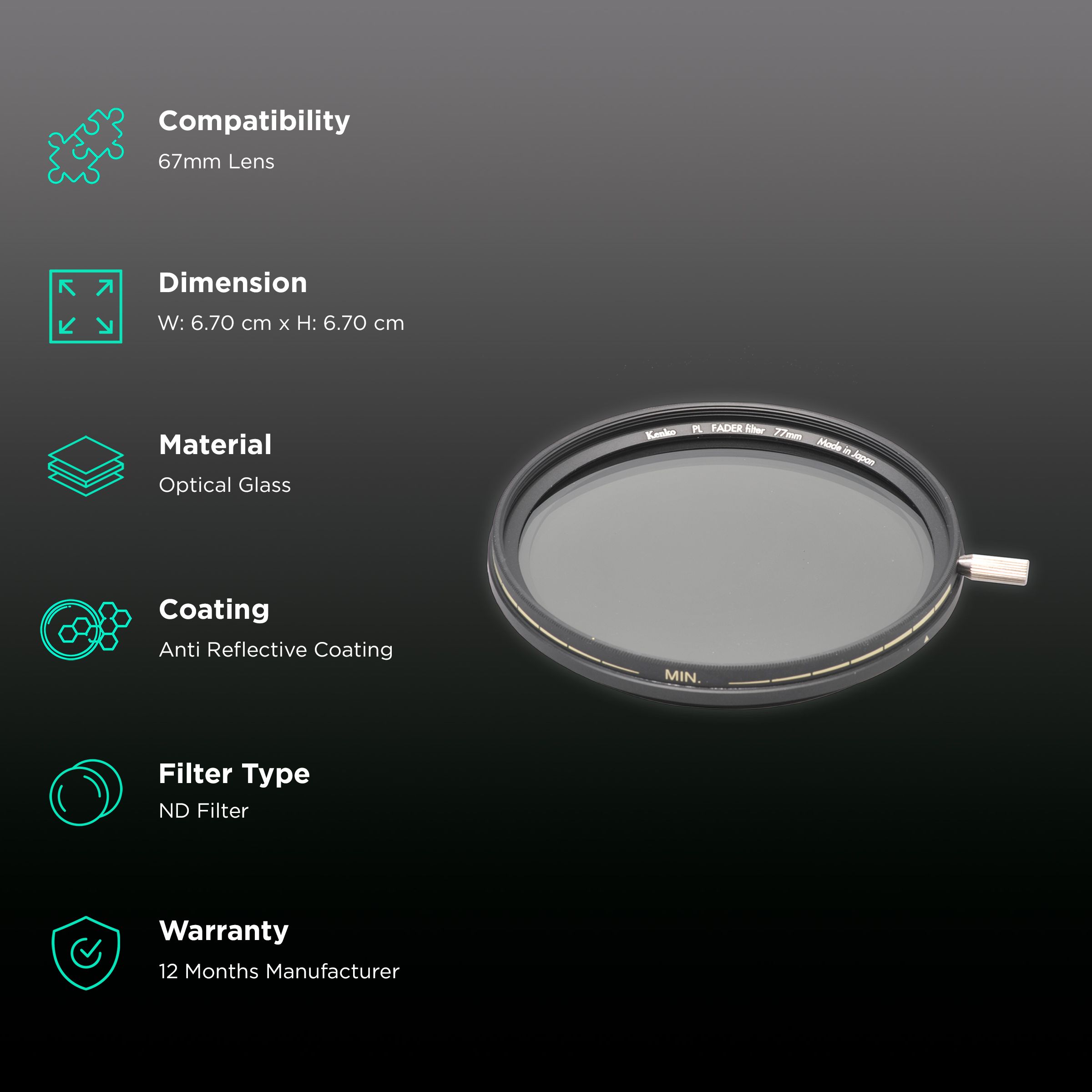 Kenko PL Fader 67mm Camera Lens Neutral Density Filter (Prevents Overexposure)_2