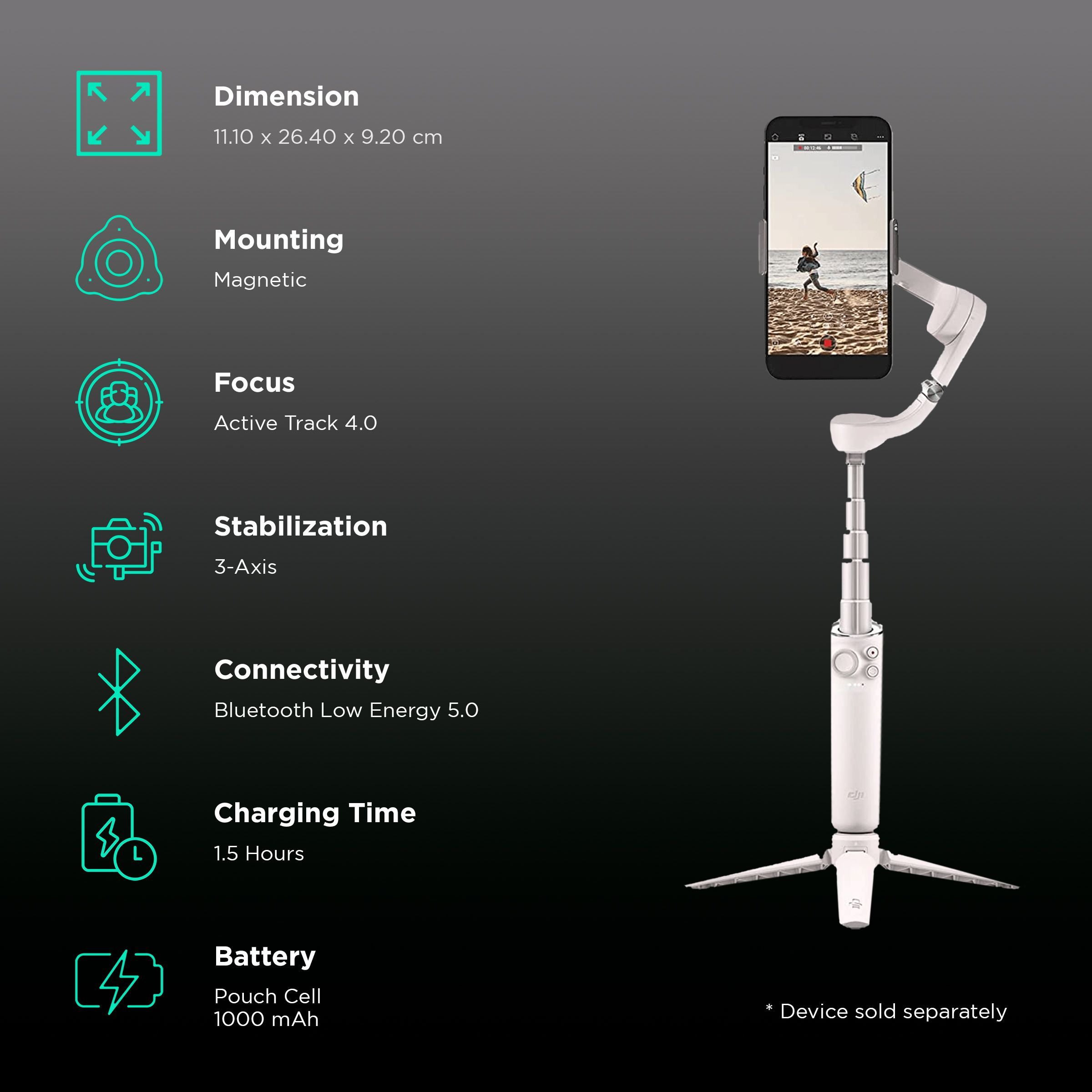 DJI OM 5 3-Axis Gimbal for Mobile (ActiveTrack 4.0, White)_2