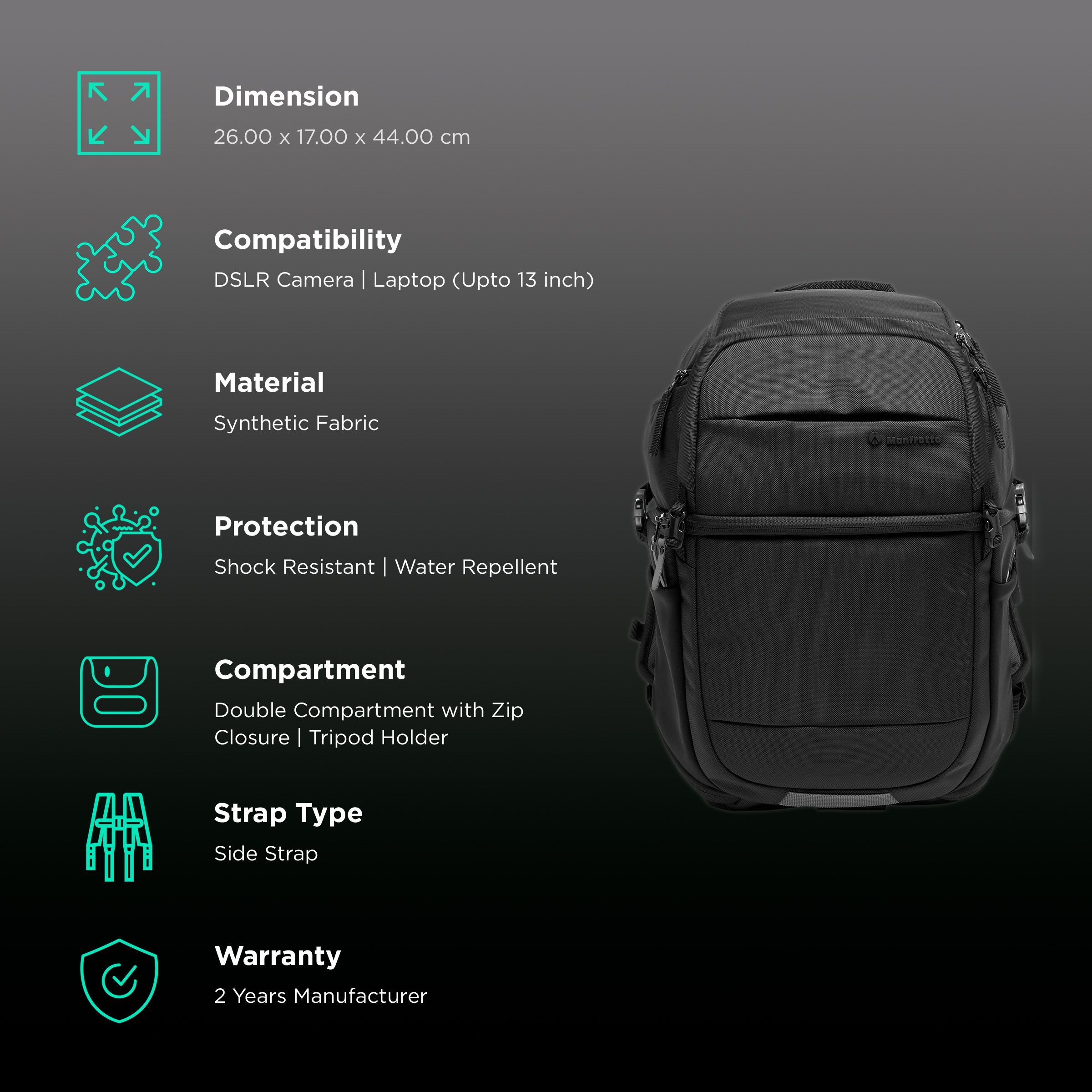 Manfrotto Advanced Compact III Water Repellent Backpack Camera Bag for DSLR (M-Guard Protection System, Black)_2