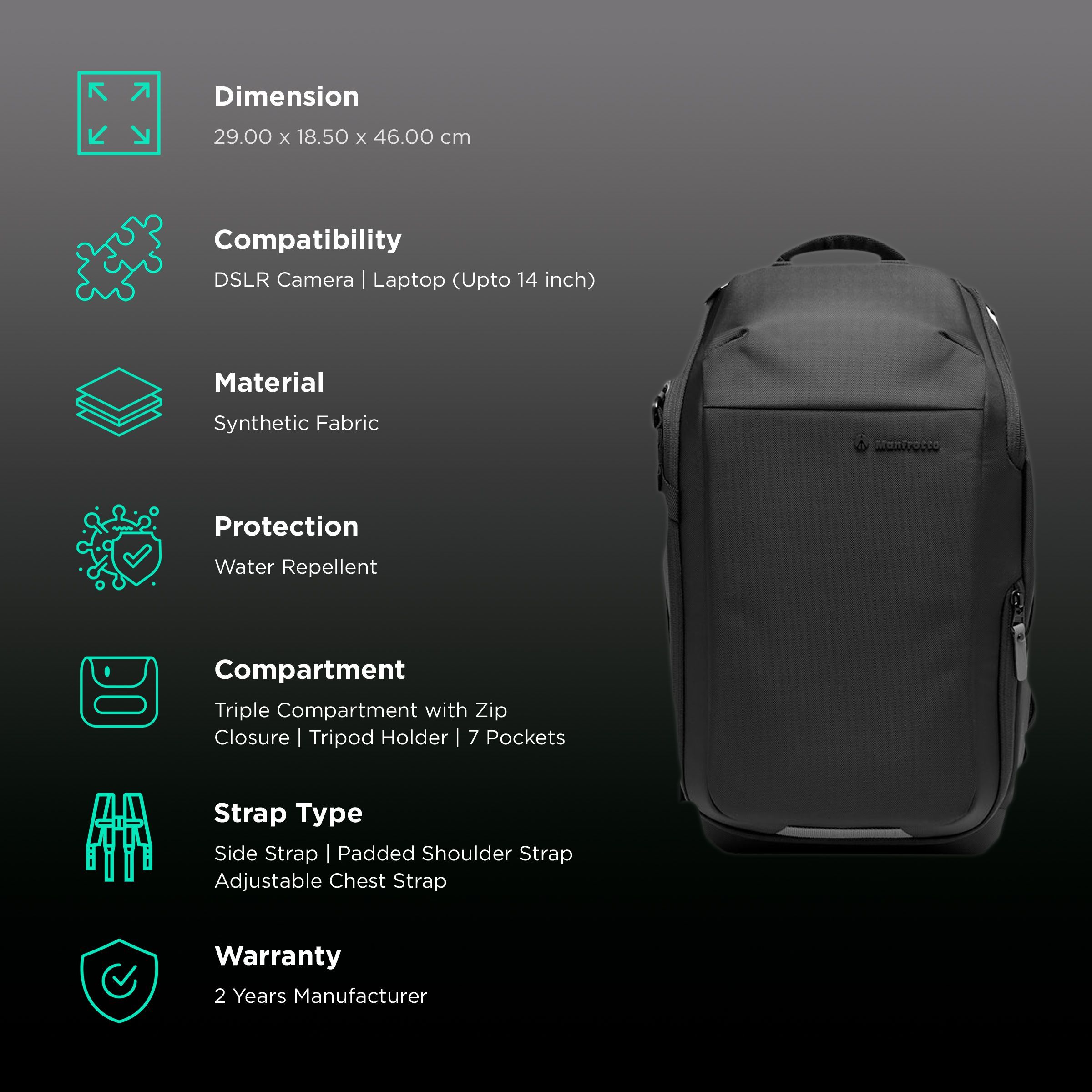 Manfrotto Advanced Active III Water Repellent Backpack Camera Bag for DSLR (M-Guard Protection System, Black)_2