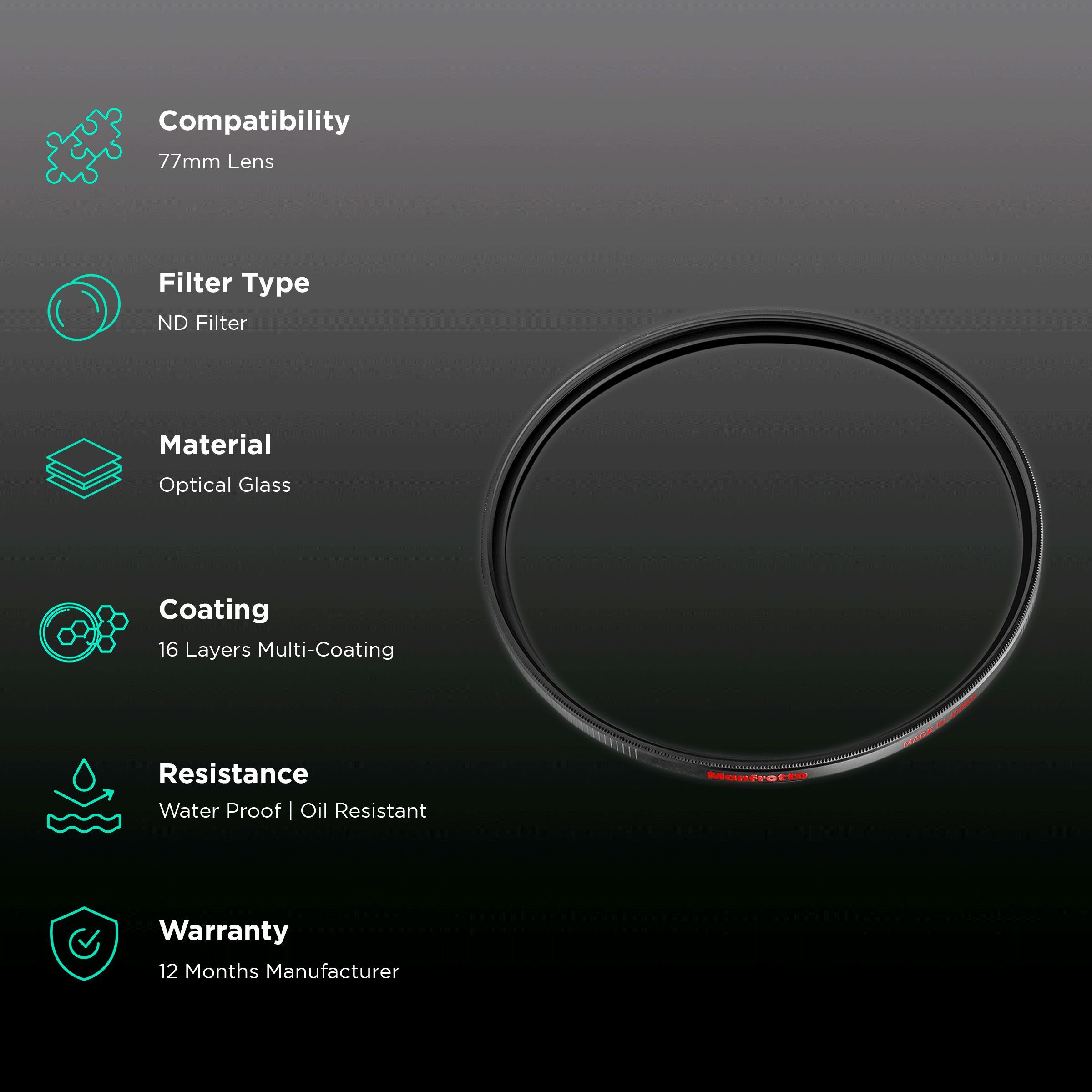 Manfrotto Neutral Density 64 77mm Camera Lens Neutral Density Filter (16 Layers Multi-Coating)_2